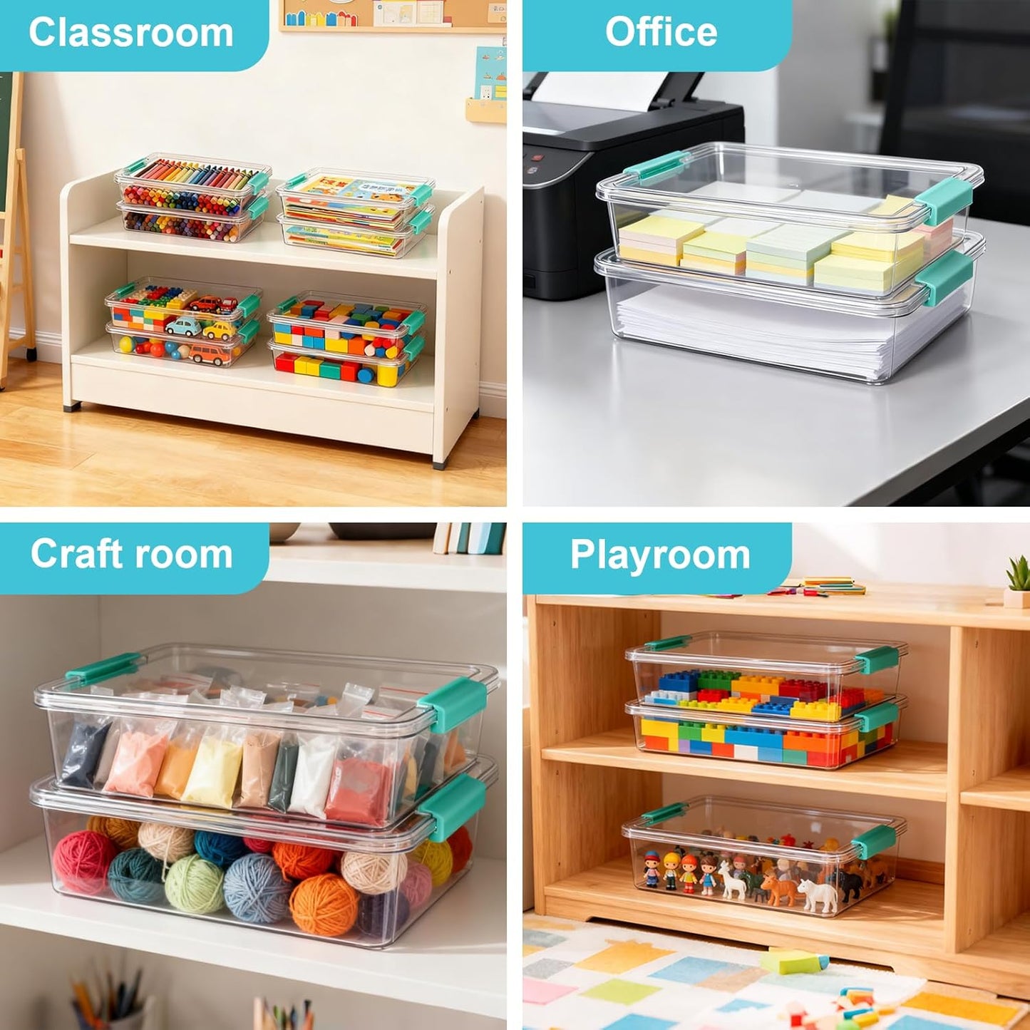 Skiennix 6 Qt Clear Plastic Storage Bins - Stackable Organizers with Lids for Arts & Crafts | 2 Pack
