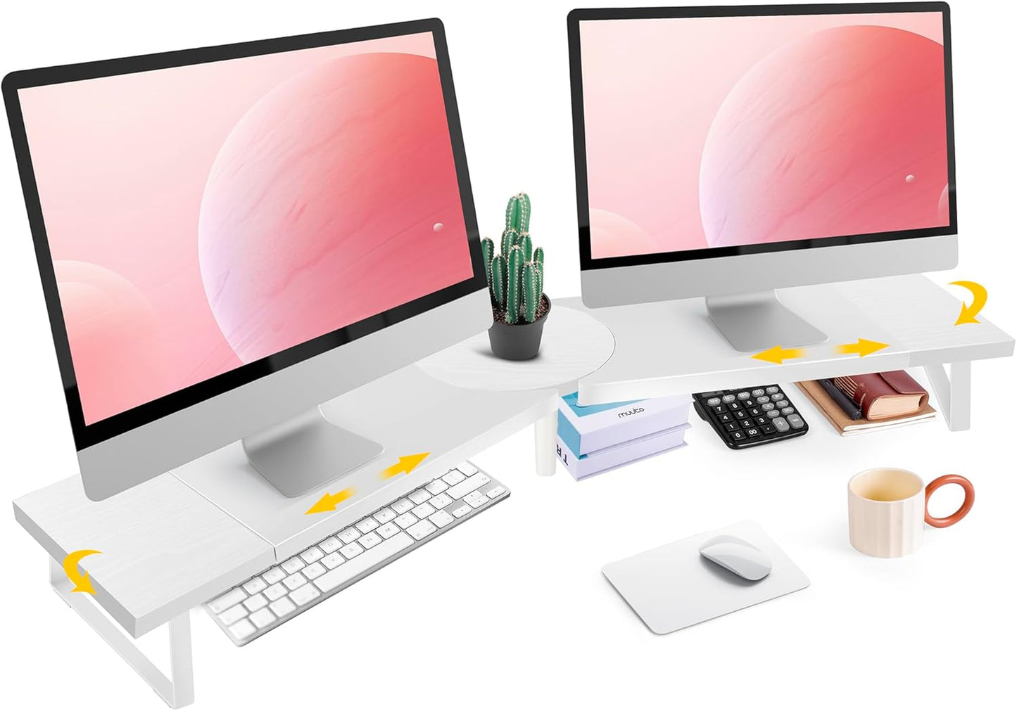 2 Across-Star Dual-Monitor Stand for Desk - Large Adjustable Length and Angle Riser for Monitors, Double Computer