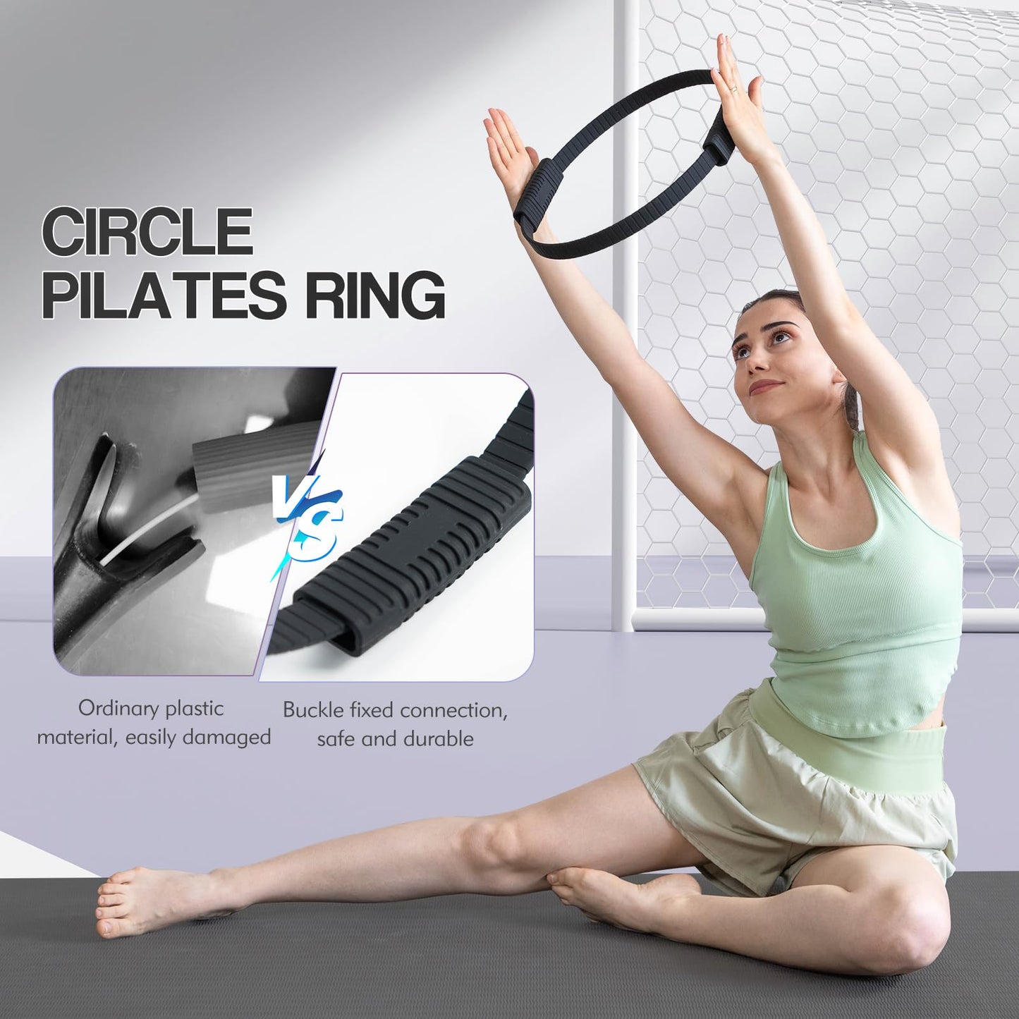 LTHTRADE Pilates Ring Circle, 13.5 Inch Magic Circle Ring for Women, Flexible Resistance Exercise Equipment for Toning Thighs, Legs, Arms & Core (Black)