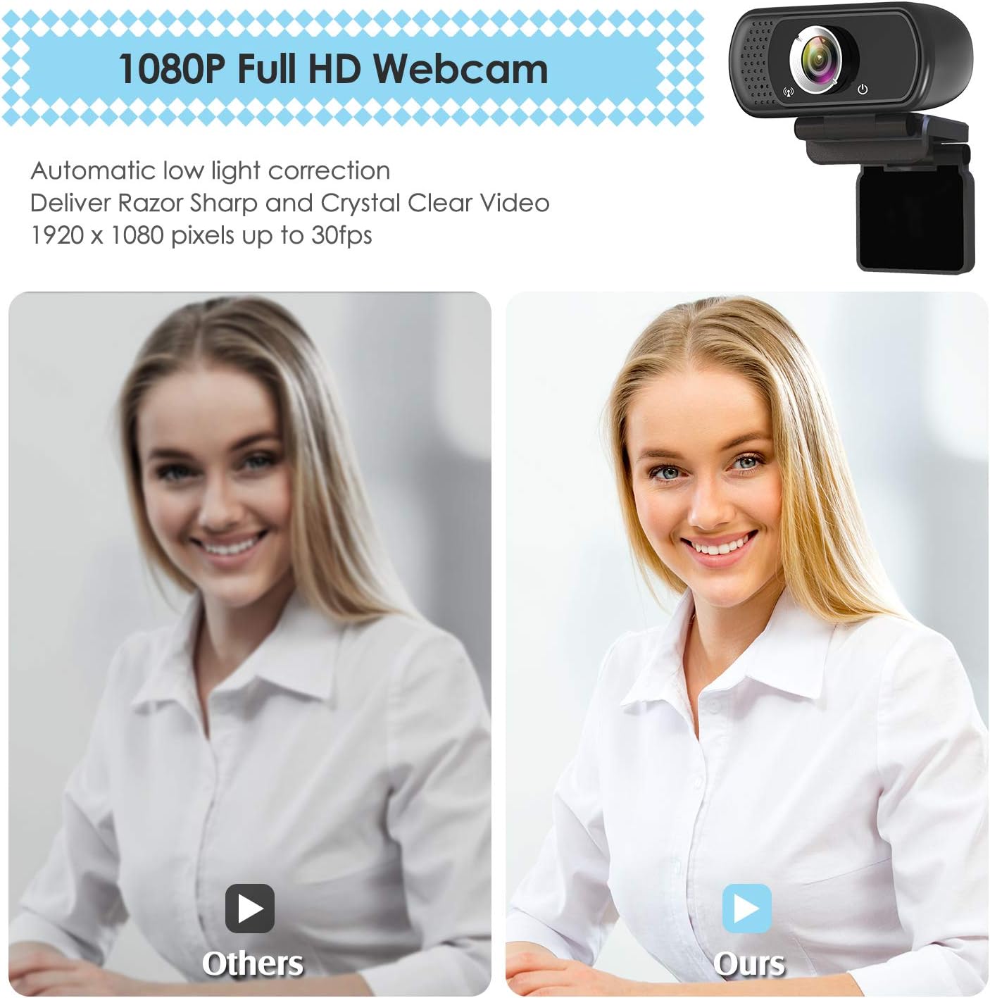 ToLuLu 1080P Webcam with Microphone, HD Webcam Web Camera with Tripod Stand, Widescreen USB Computer Camera, Streaming