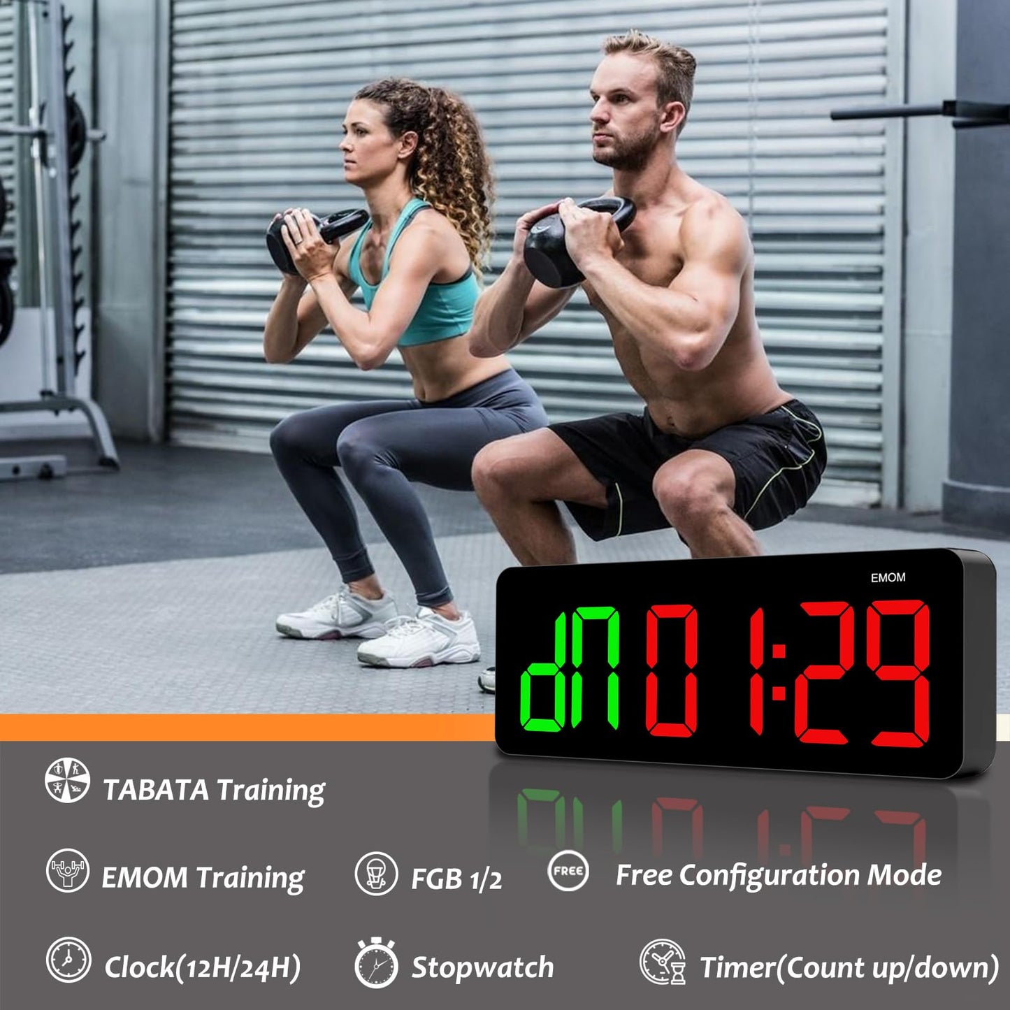 QINYUNE Gym Clock Timer for Tabata/FGB/EMOM,Interval Workout with Large LED Display,Digital Wall Clock with Seconds | Fitness Timer with Remote Control for Classroom Home Garage Office