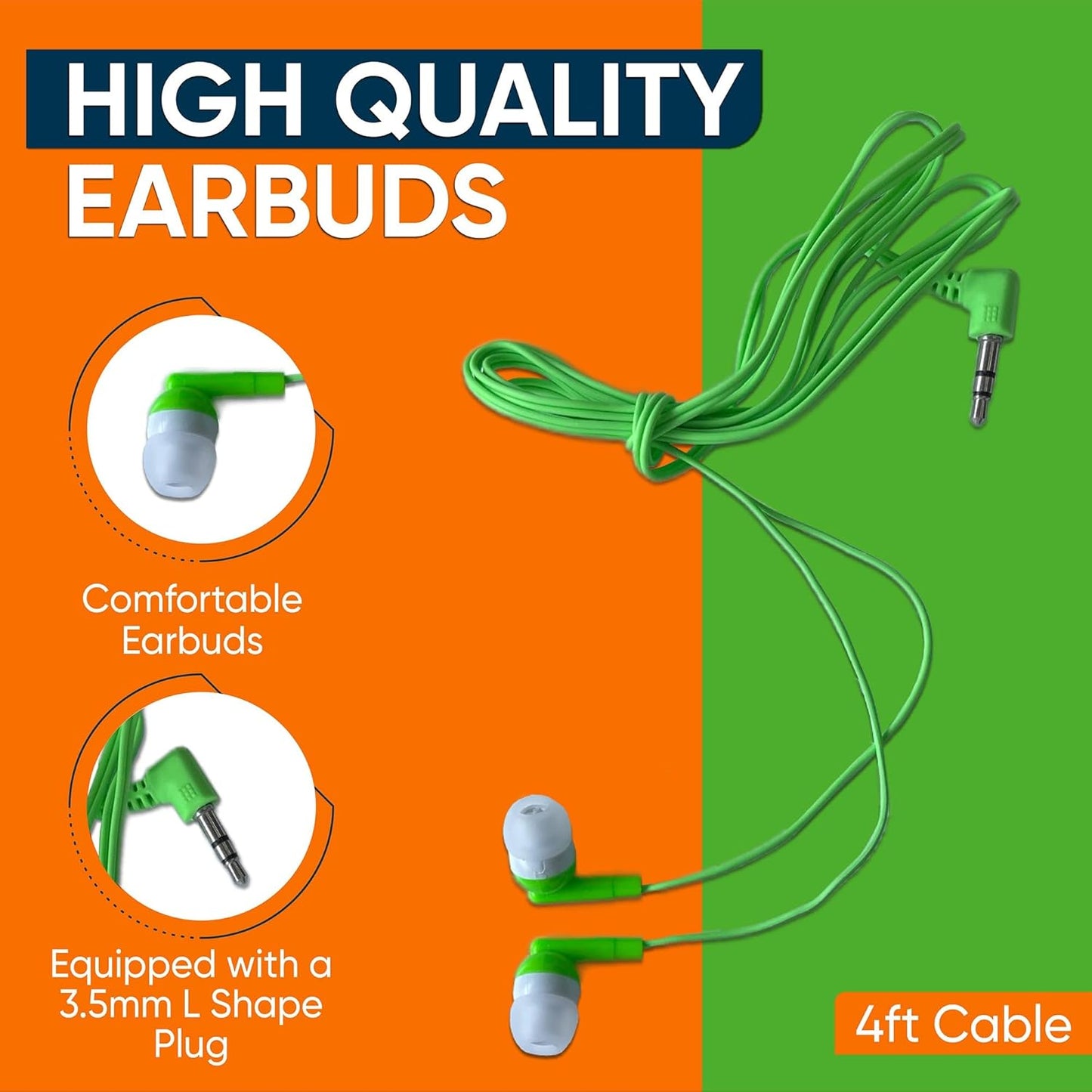 Redskypower 20 Pack 3.5mm 4ft Bulk Wired Earbuds, In Ear Headphones with Jack, Tangle Free Cable, Comfortable Fit