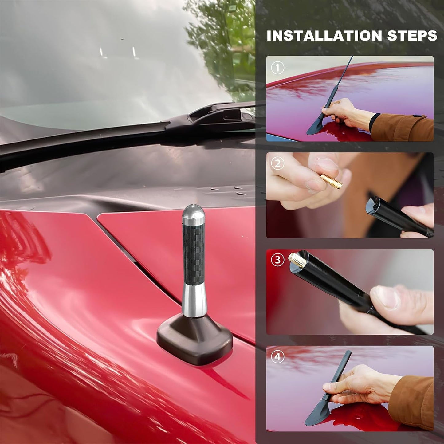 Fkewp 1.37 Inch Car Short Antenna, Aluminum Alloy AM/FM Reception Antenna with Screws & Gaskets, Carbon Fiber Roof