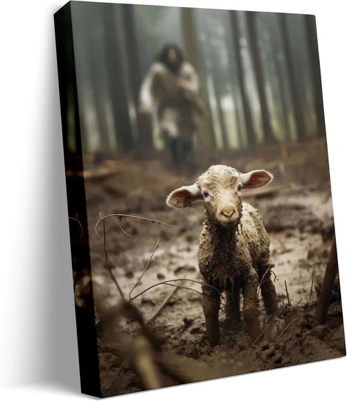 GUN SUPPLIES OUTLET LLC Christian Wall Art - Jesus with Lamb Canvas Print | 8x10 Inch Religious Decor