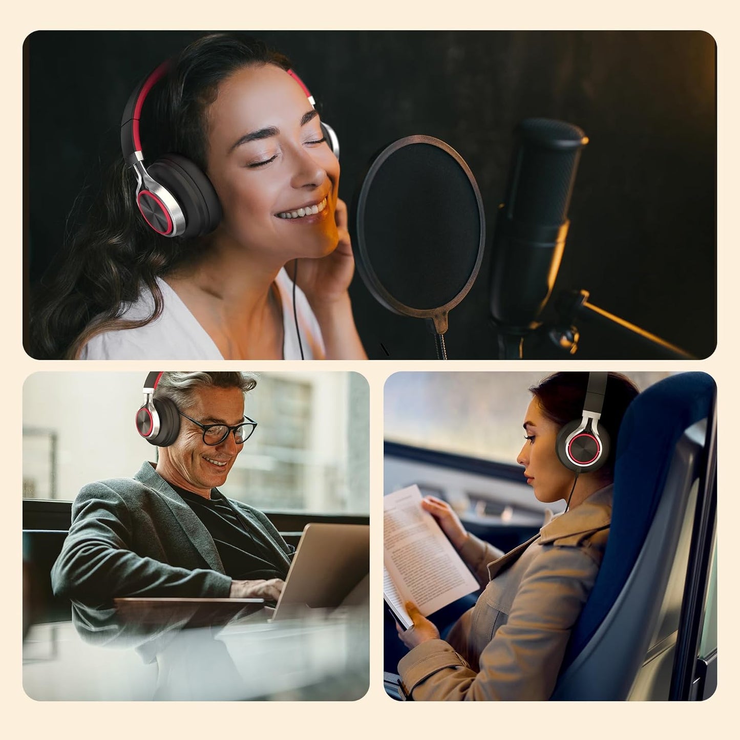 3.5mm AILIHEN Wired Headphones with Microphone, Over-Ear Foldable Corded Head Phones with Volume Control Jack for Teens