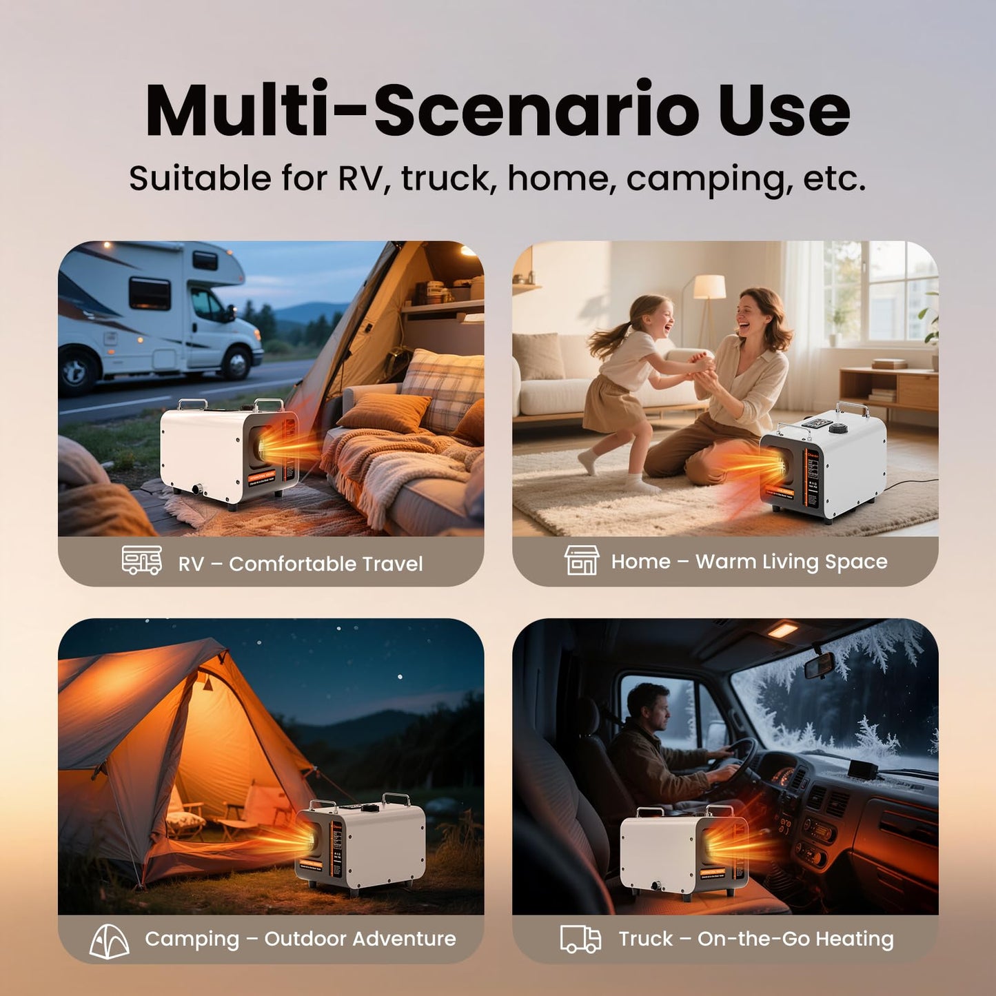 8KW All-in-One Diesel Air Heater, 12V/24V/110V Portable Parking Heating System with 5L Horizontal Fuel Tank, LCD Switch & Remote Control for RV Truck Camper Boat Garage Home