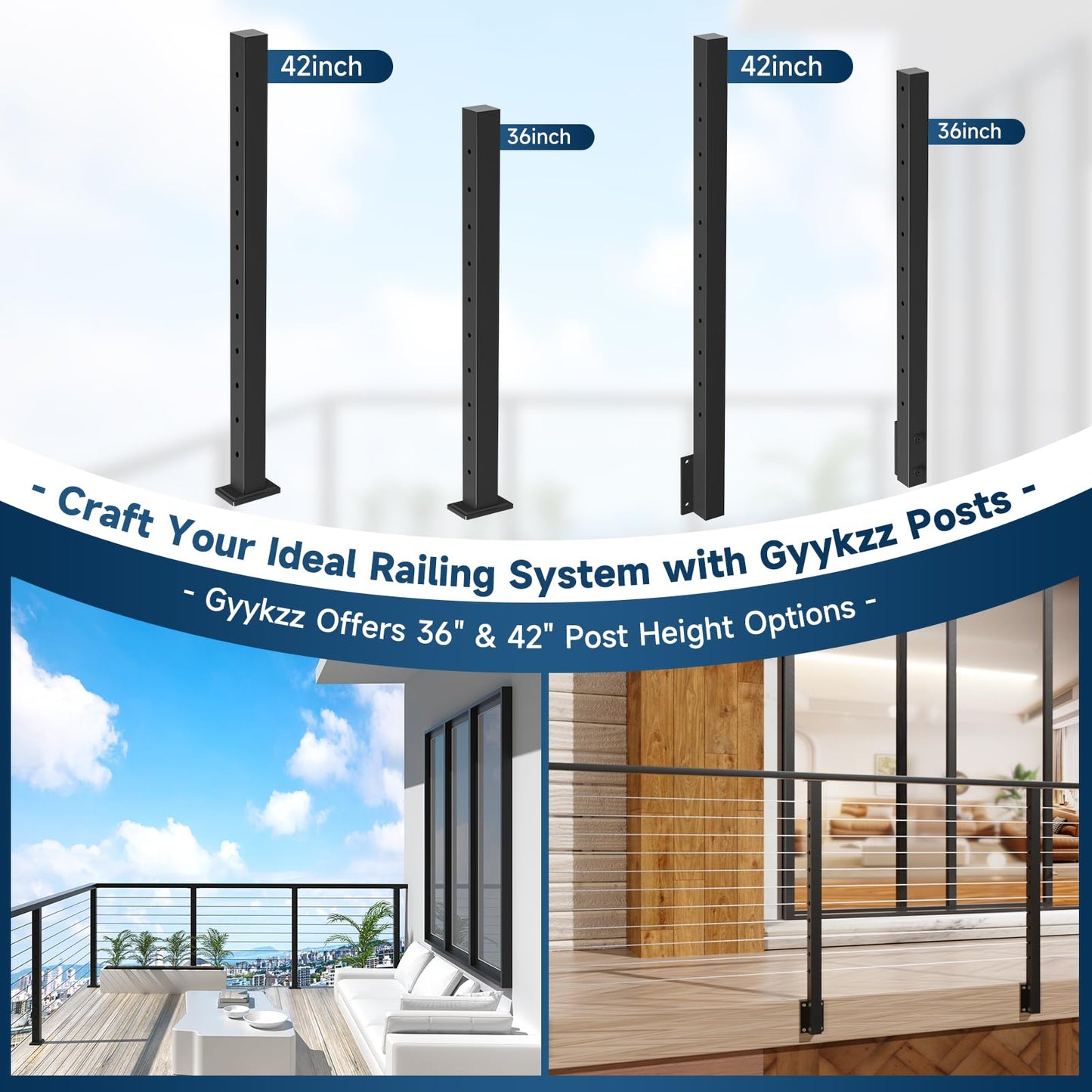 Gyykzz 8FT Stainless Steel T304 Black Handrail, 3 Pack Rectangular Cuttable Handrail Flat Deck Top Rail with 12 Pcs Nylon End Caps for Indoor Outdoor Deck Stair Cable Railing System DIY Balustrade