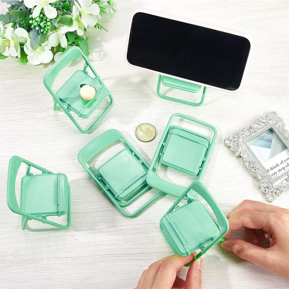 CRASPIRE 8Pcs Mini Folding Chair Phone Stand Holder Desktop Foldable Green Candy Color Lazy Funny Cute Cell Mobile