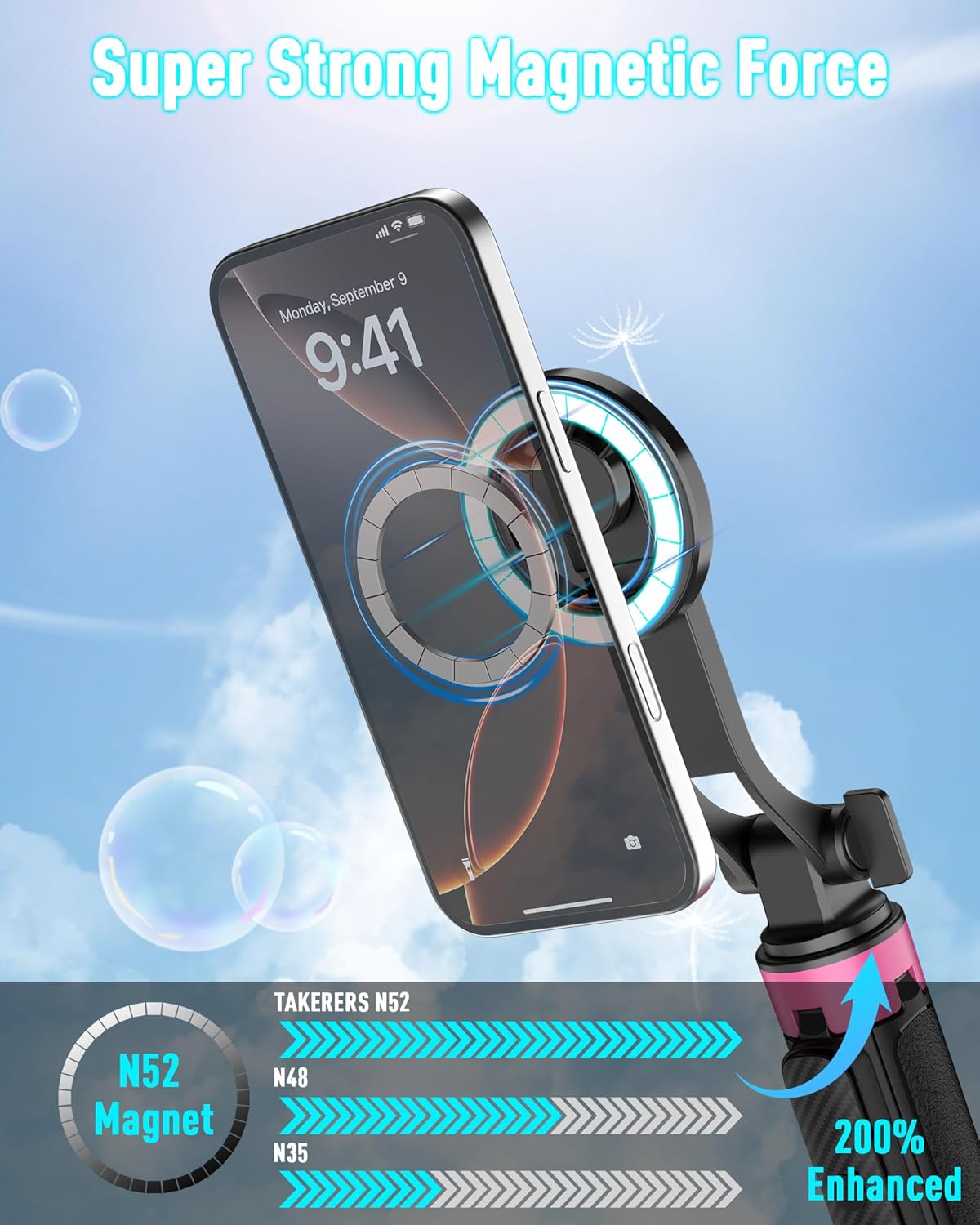 ACKIMA 37'' Magnetic Tripod for iPhone, Portable Selfie Stick with Remote, Four-Leg Support Cellphone Stand