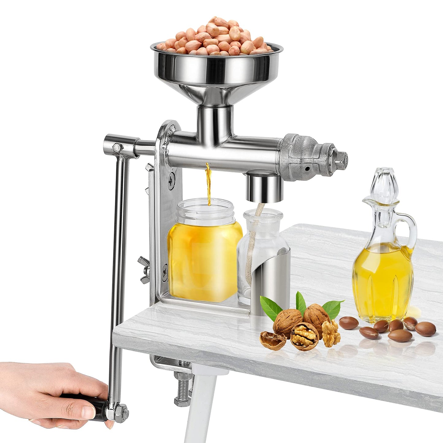 CGOLDENWALL Manual Oil Press Machine Household Seed Oil Press Extractor Peanut Nuts Oil Expeller for Physical Press and Continuous Expelling