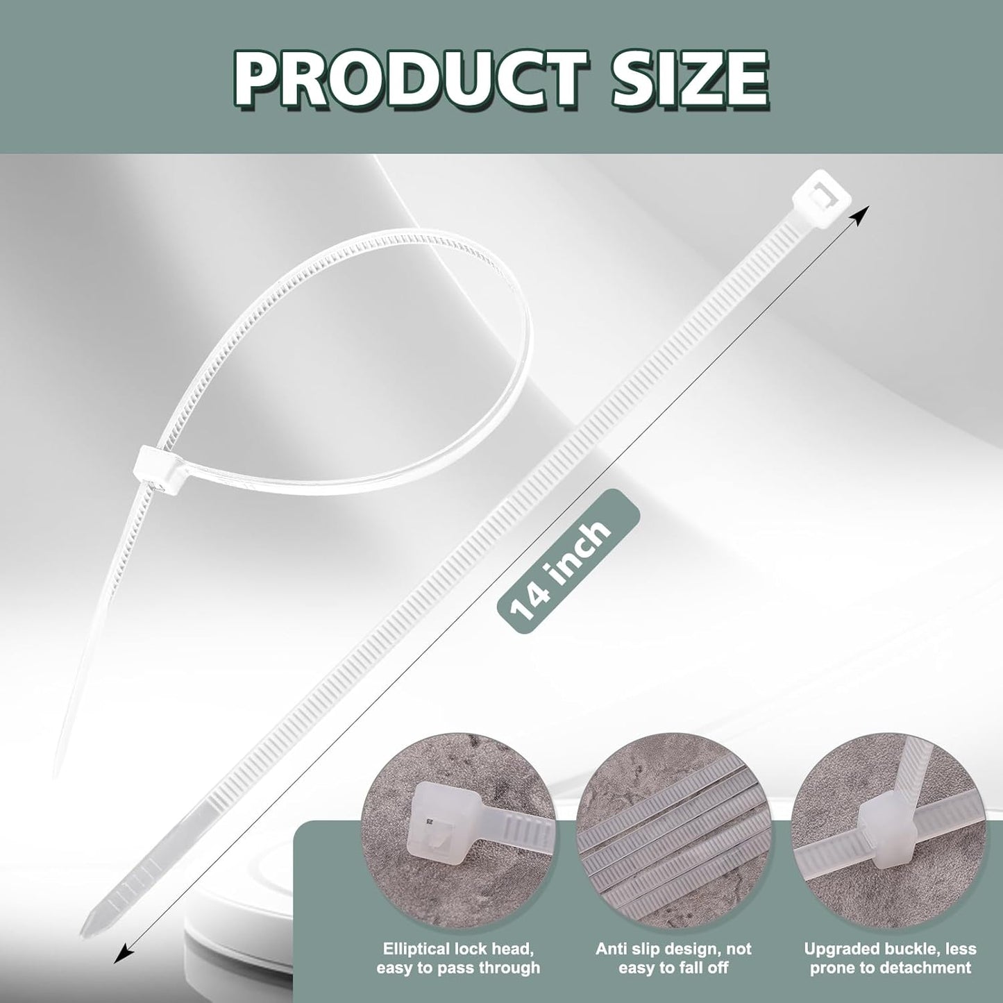 REZOSY 14 Inch (100 Pack) 60 lb White Clear Zip Ties - Heavy Duty UV Resistant Self-Locking Nylon Cable Ties