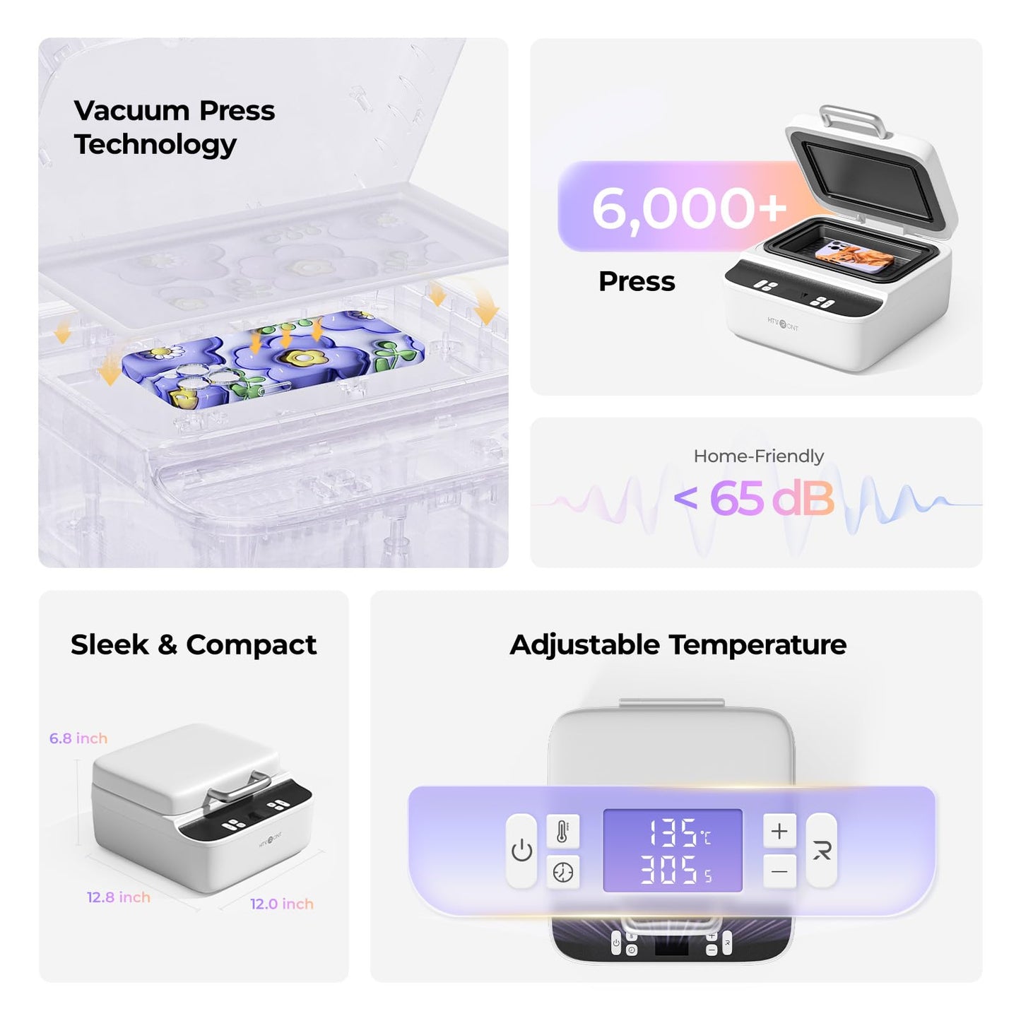 HTVRONT Phone Case Heat Press Machine Compatible with iPhone & Android - Vacuum Heat Press H17 for Phone Cases- Sublimation Press for Custom Phone Case, Badges, Coasters, Includes Film & Fixture
