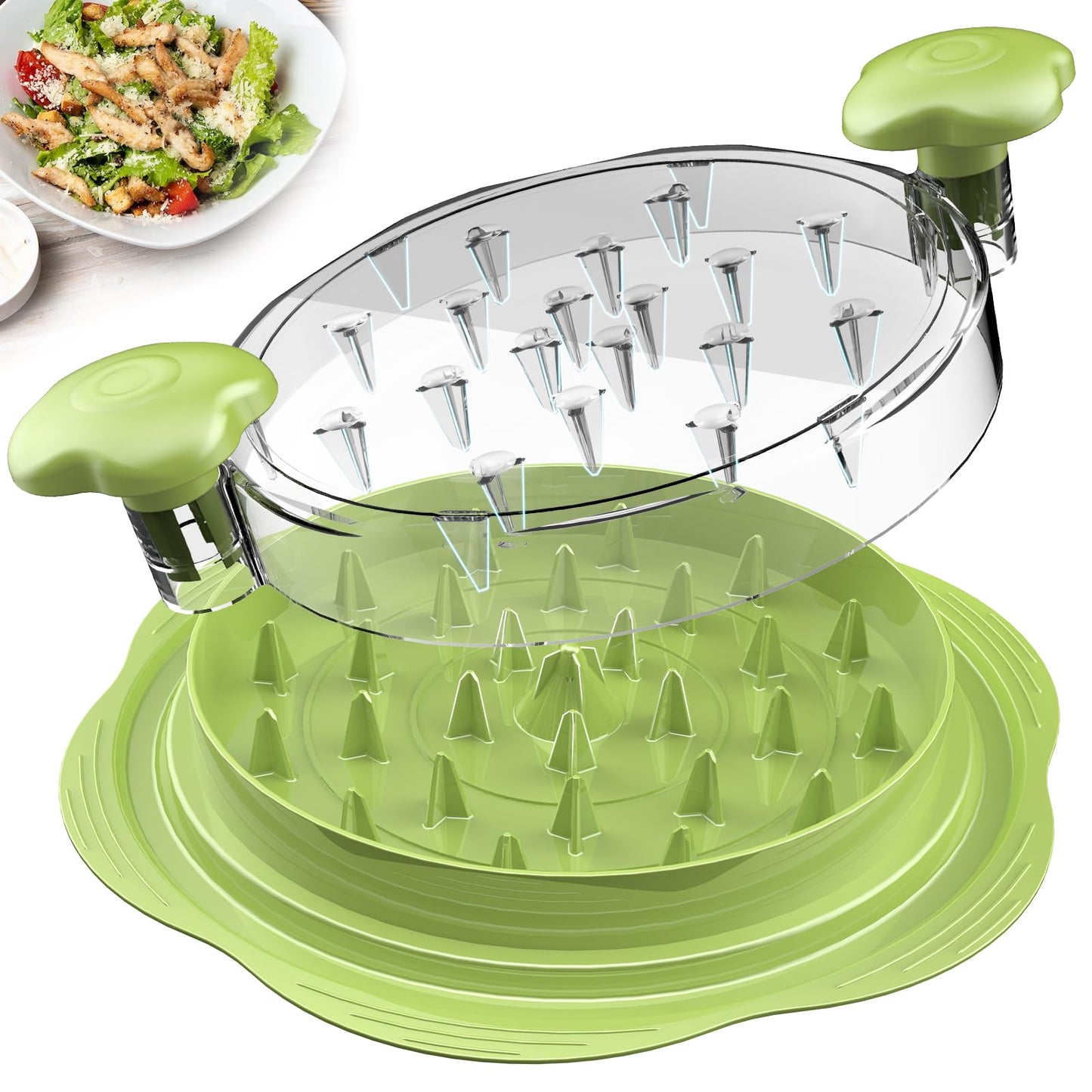 SURETIVIAN Chicken Shredder Tool Twist Large Chicken Breast Shredder with Brush&Fork, Visible Meat Shredder Machine, Anti-Slip Strip, Ergonomic Handle, BPA Free, Suitable for Pork Beef Chicken(Matcha)