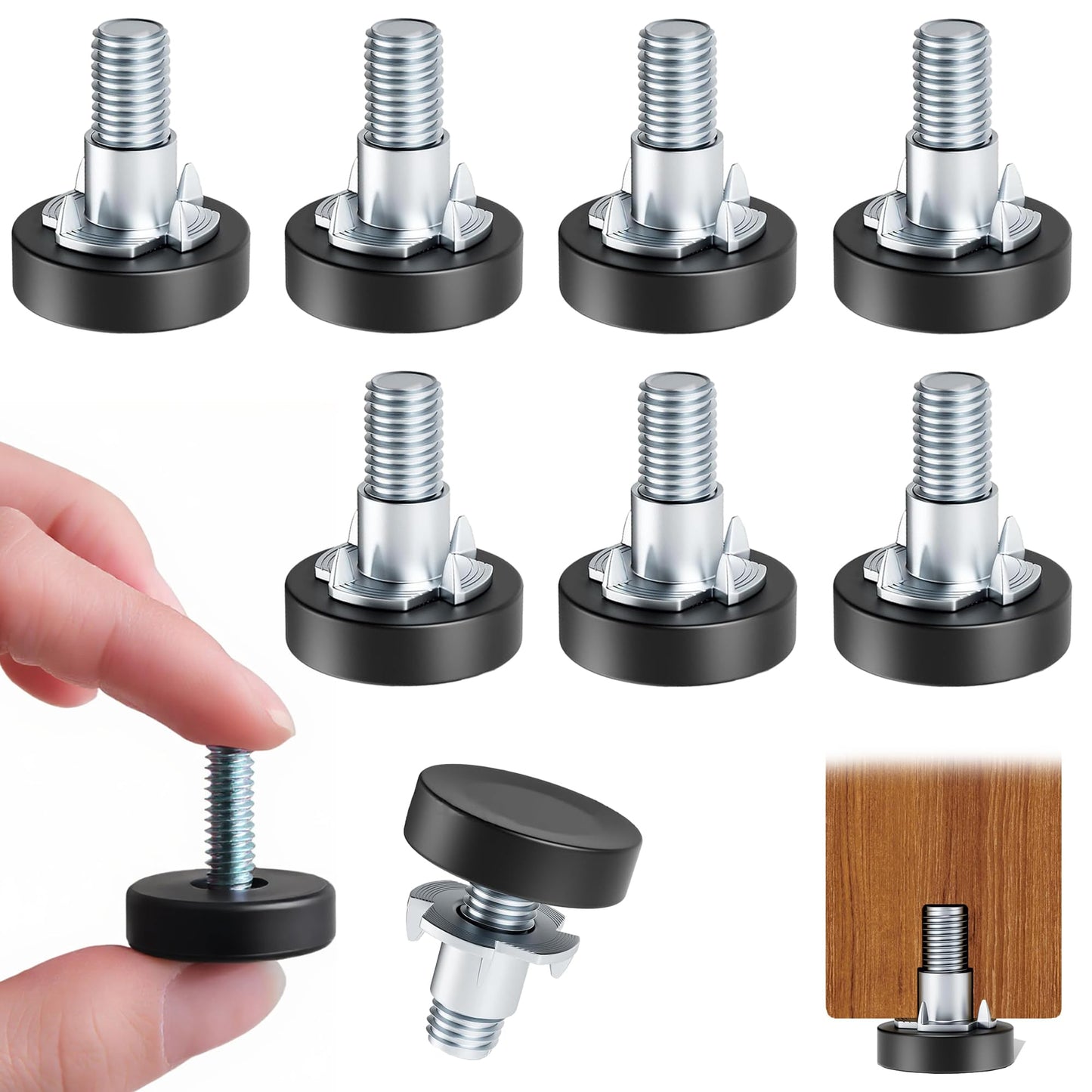 8 Pack 1/4" Wire Shelving Rack Thread Leveling Feet Bolt Adjustable Furniture Levelers Screw-in Furniture Feet Adjusters for Garden Chairs Tables Cabinets Bar Stool Stool Cupboard Couch Desk Sofa