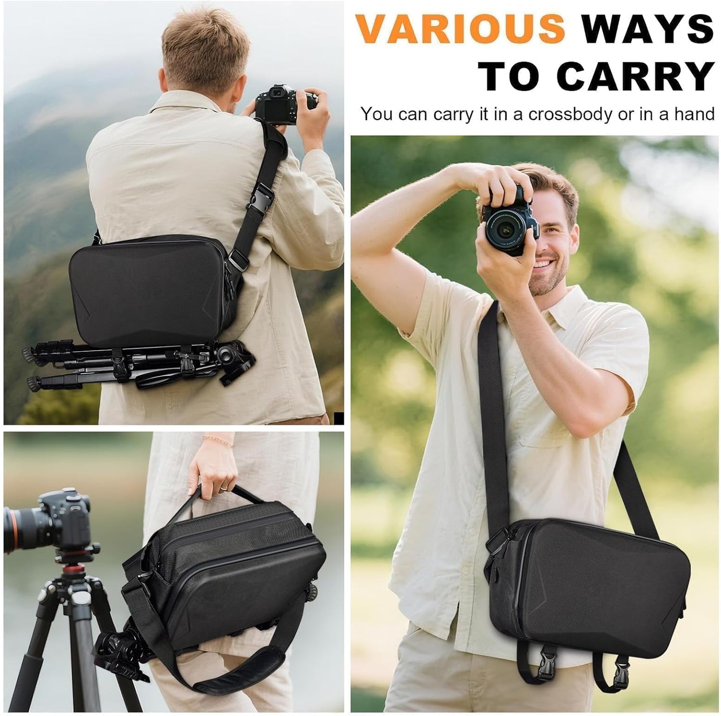 Comecase Hard Shell Camera Sling Bag for DSLR & Mirrorless/Water-Resistant Crossbody with Tripod Holder, Quick Access