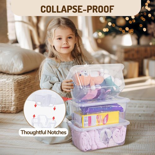 GAMENOTE 6 Quart Storage Bins - Transparent Plastic Latching Boxes for Kids' Toys & Crafts | Stackable Design