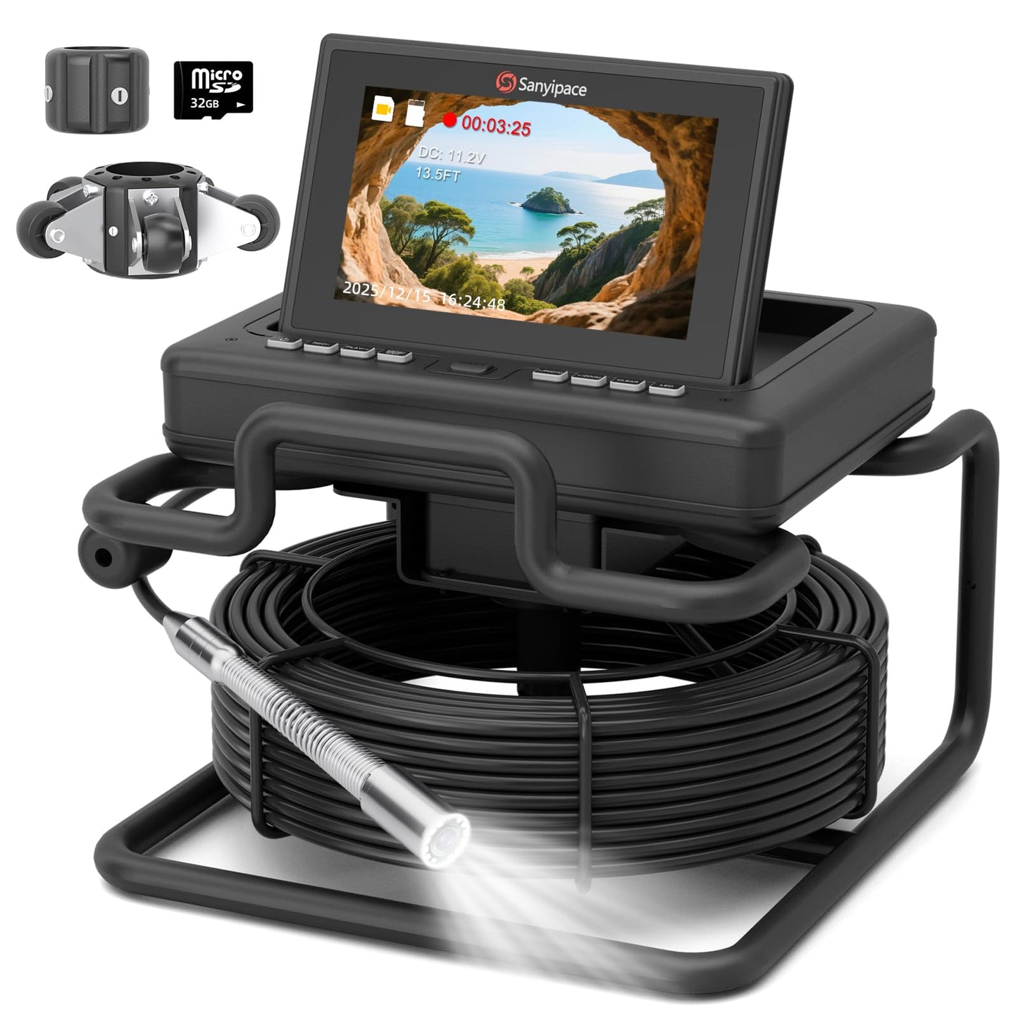 Sanyipace Sewer Camera 66FT/20M,7" IPS Pop-up Screen,20X Digital Zoom,Waterproof Drain Camera with Distance Counter,Plumbing Camera with MIC & Speaker,32GB Card for Sewer Line Plumbing Inspection
