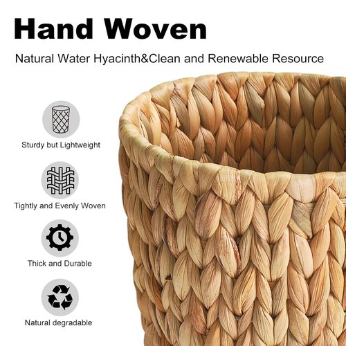 Coeusy Wicker Trash Can - Stylish Water Hyacinth Waste Basket for Bathroom & Home Office | 2 Gallon Round