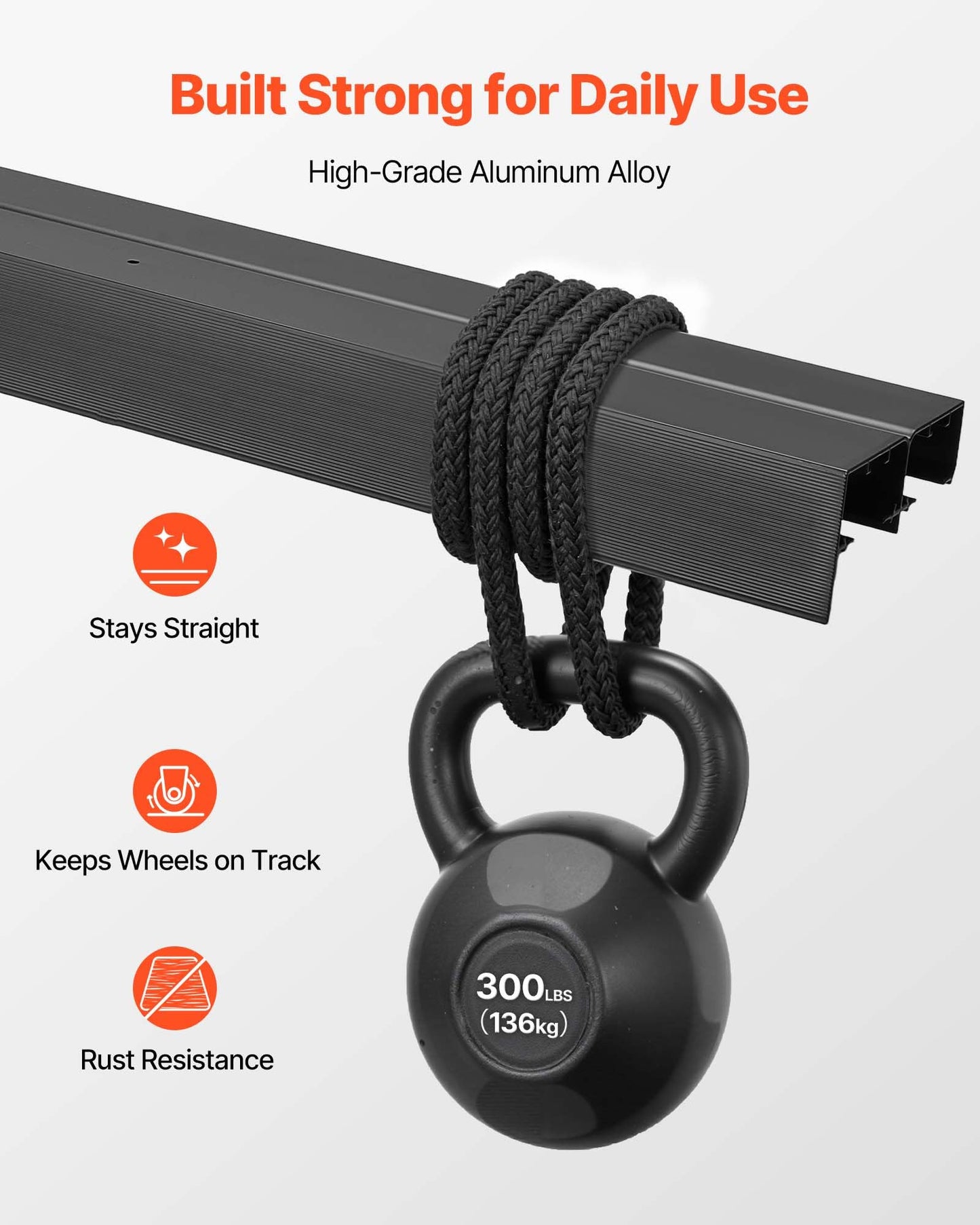 VEVOR Bypass Sliding Door Hardware Kit, 5 ft Aluminum Alloy Dual-Track Bypass Door Hardware, Smooth and Quiet Sliding, Easy to Install, for 1" to 1 3/4" Thickness 30" Width 2 Door System, for Closet