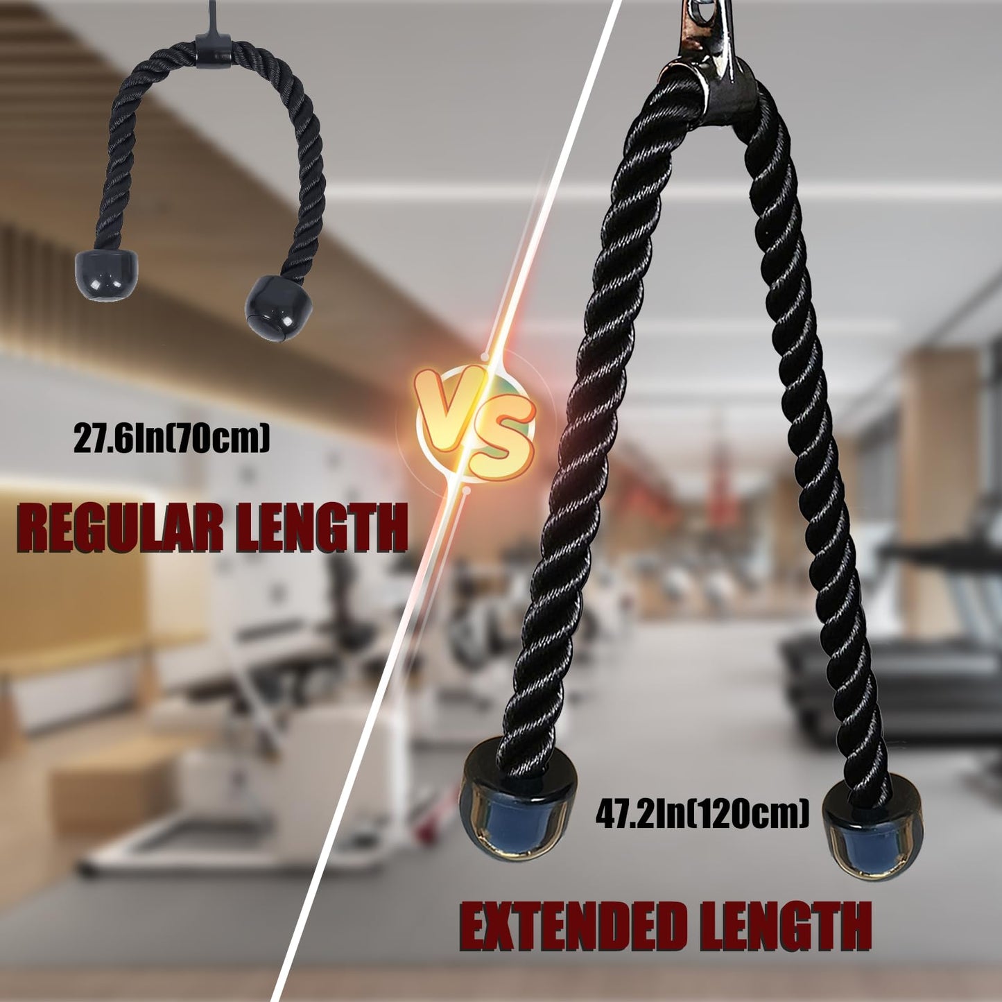 KORIKAHM Long Tricep Rope, Rope Pull Down Attachment 47 55 Inch Length Long, Tricep Rope Cable Attachment, Tricep Pull Down Rope for Home Gym Pulley System,Cable Machine Attachment (Length 47")