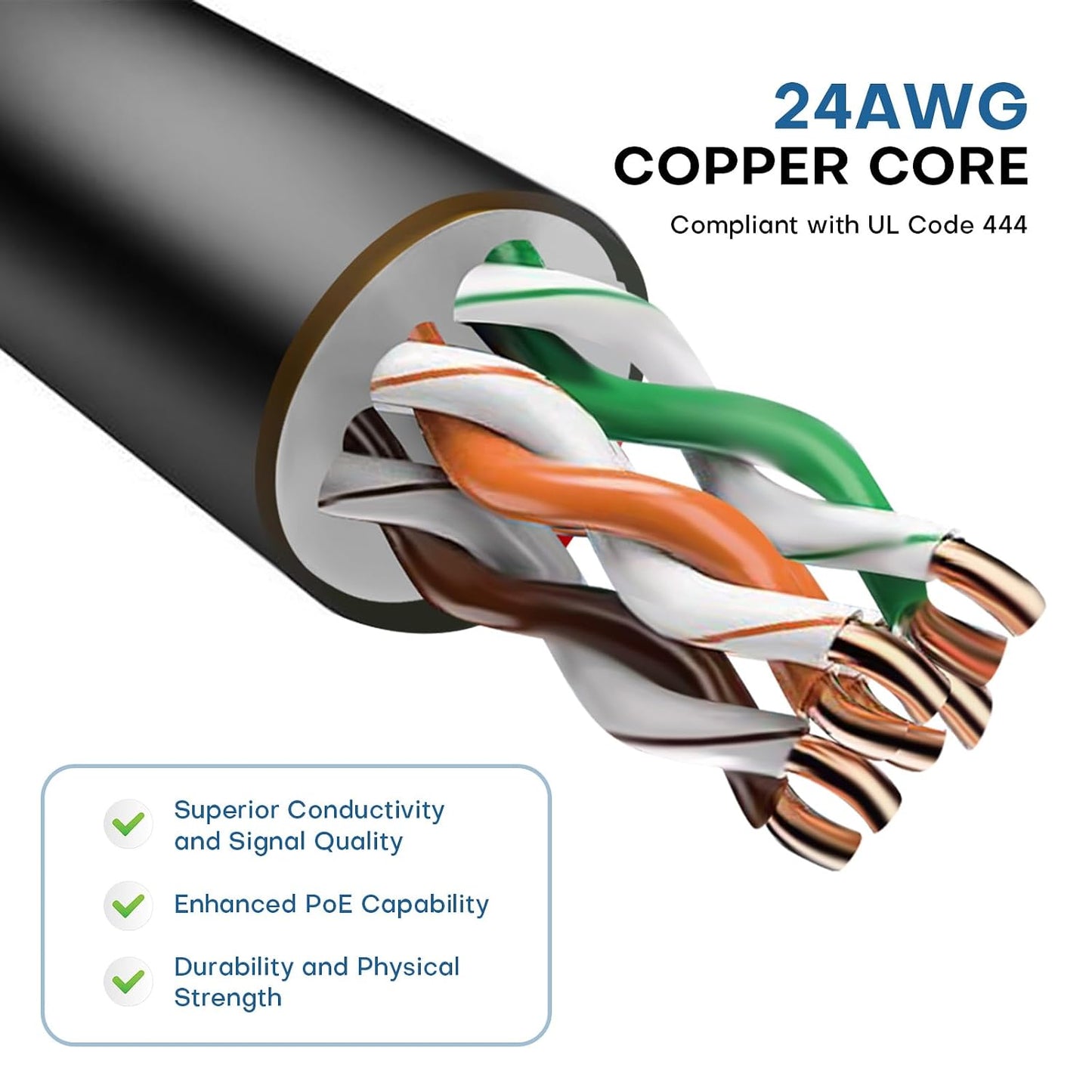 CYCMIA 6ft 6 RJ45 10Gbps 7/8, 6 Cat Ethernet Cable, Flat LAN Network Cable, Speed, Indoor & Outdoor Use, Compatible