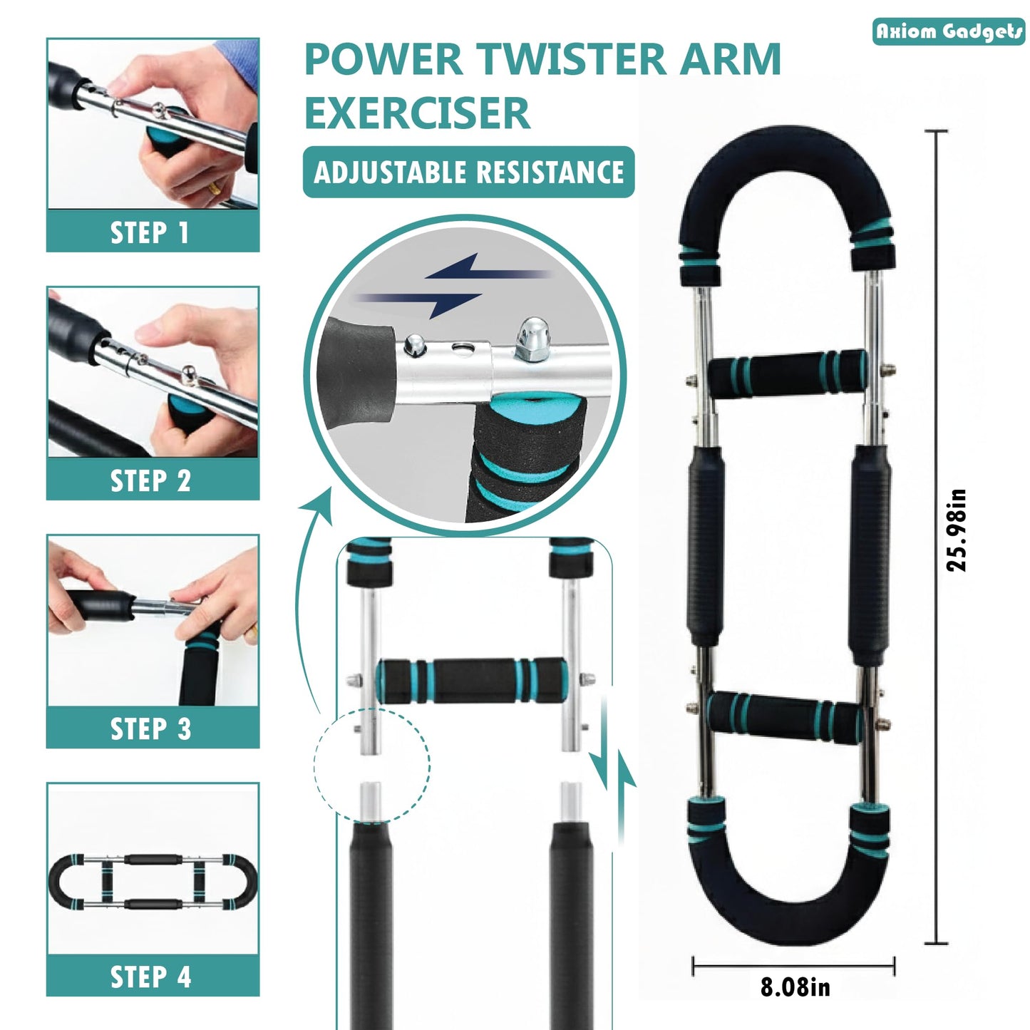 Adjustable Arm Twister Trainer, 40–130 Lbs Power Bar for Upper Body Strength, Portable Arm & Chest Workout Equipment for Men & Women, Ergonomic Anti Slip Handles, Home Gym Fitness Tool
