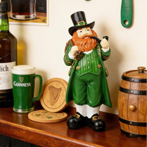 Cynkeyee St. Patrick's Day Figurine - Green Leprechaun Statue for Festive Home Decor | 4.5x4x11.5 Inch