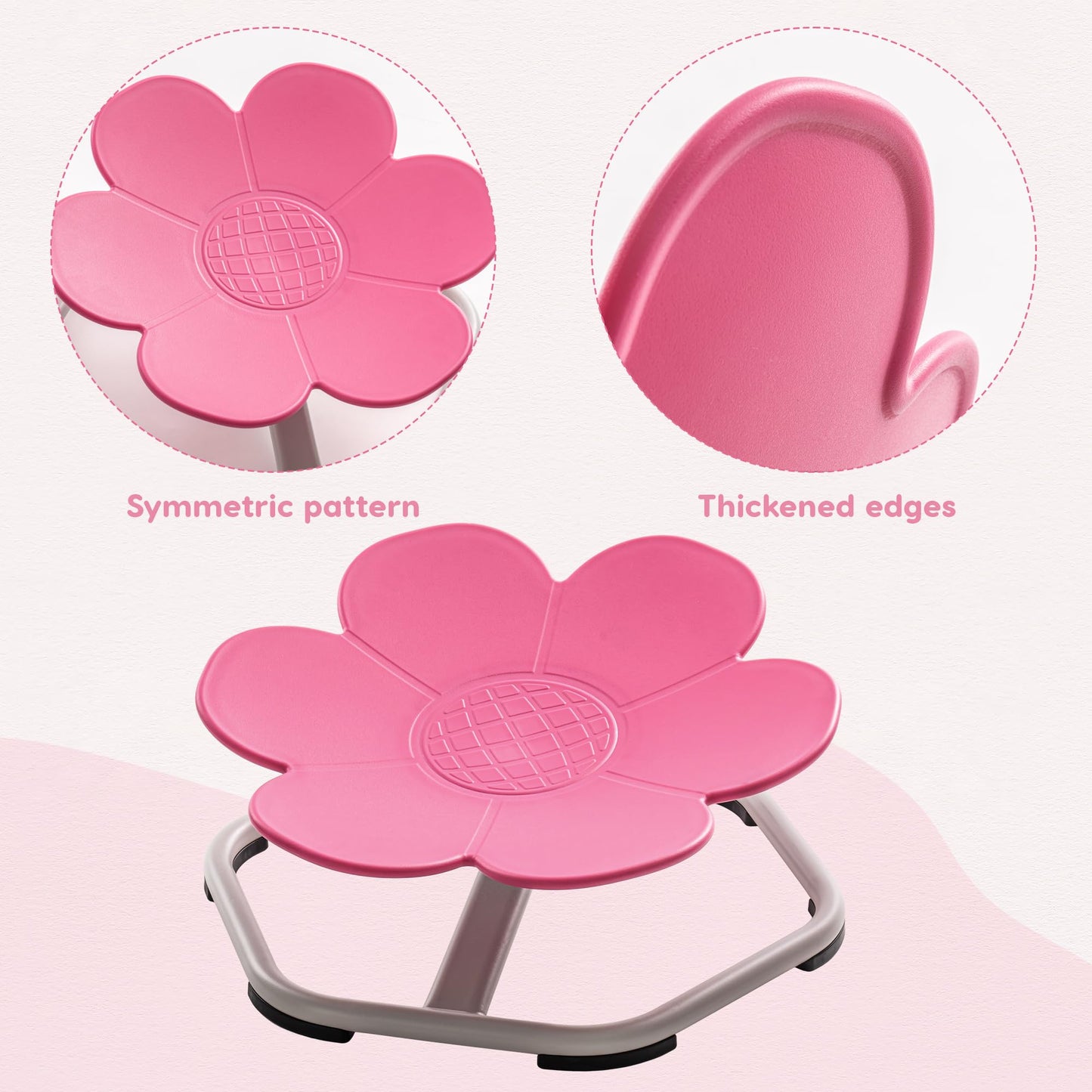ROBUD Kids Sensory Swivel Chair, Autism Kids Swivel Chair with Non-Slip Design, Training Body Coordination, Flower Shape Wobble Chair, No Assembly, Pink
