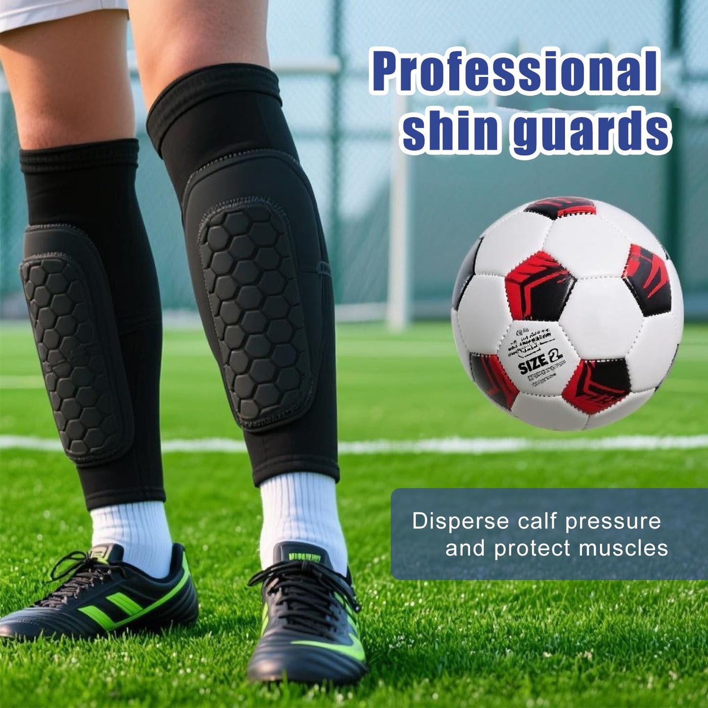 2 Pairs Soccer Shin Guards for Kids Youth Adult,Shin Guards Soccer Calf Compression Sleeve with Honeycomb Pads,Lightweight Shin Protector Support for Baseball MTB Football–Boys Girls Protective Gear