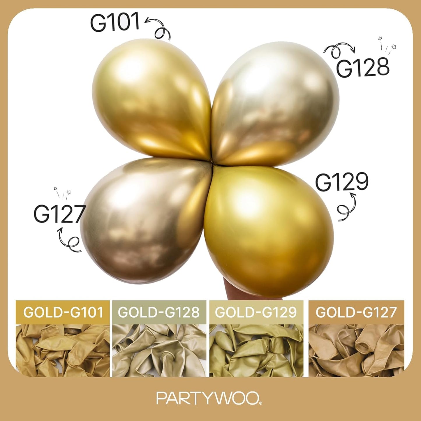 PartyWoo Metallic Gold Balloons - 101pcs 12 Inch Chrome Latex Helium Balloons for Celebrations