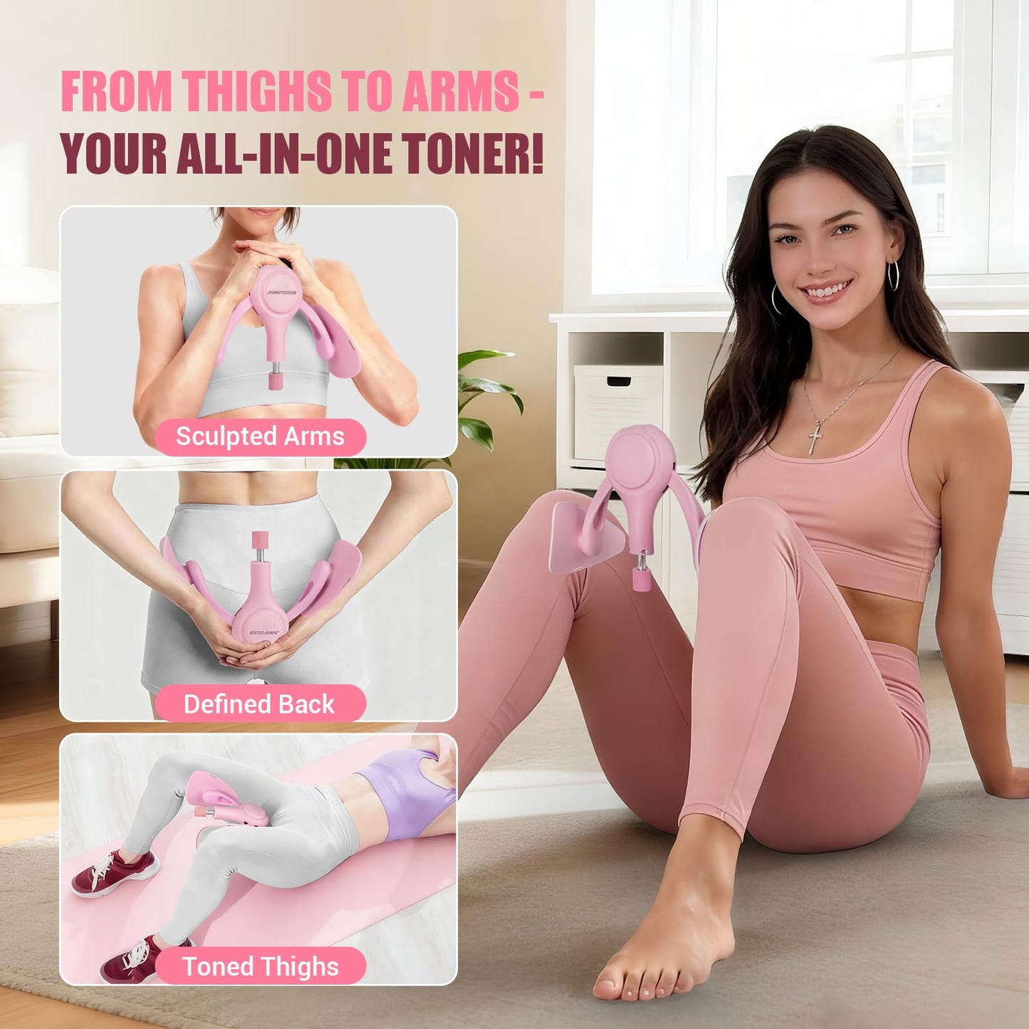 Thigh Trainer for Women, 360° Pelvic Floor Exercise Device with Resistance Band, 15-75LB Adjustable Resistance Thigh Workout Equipment for Inner Thigh Toner, Kegel Exercise, Pelvic Floor Muscle Repair