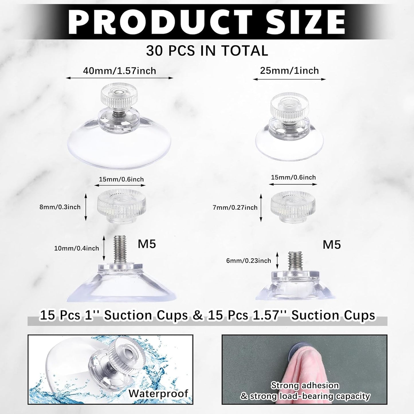 Teenyyou Adhesive Suction Cups - 30 Pack Clear PVC Sucker Pads for Window, Wall & Car Decor | 25mm/40mm
