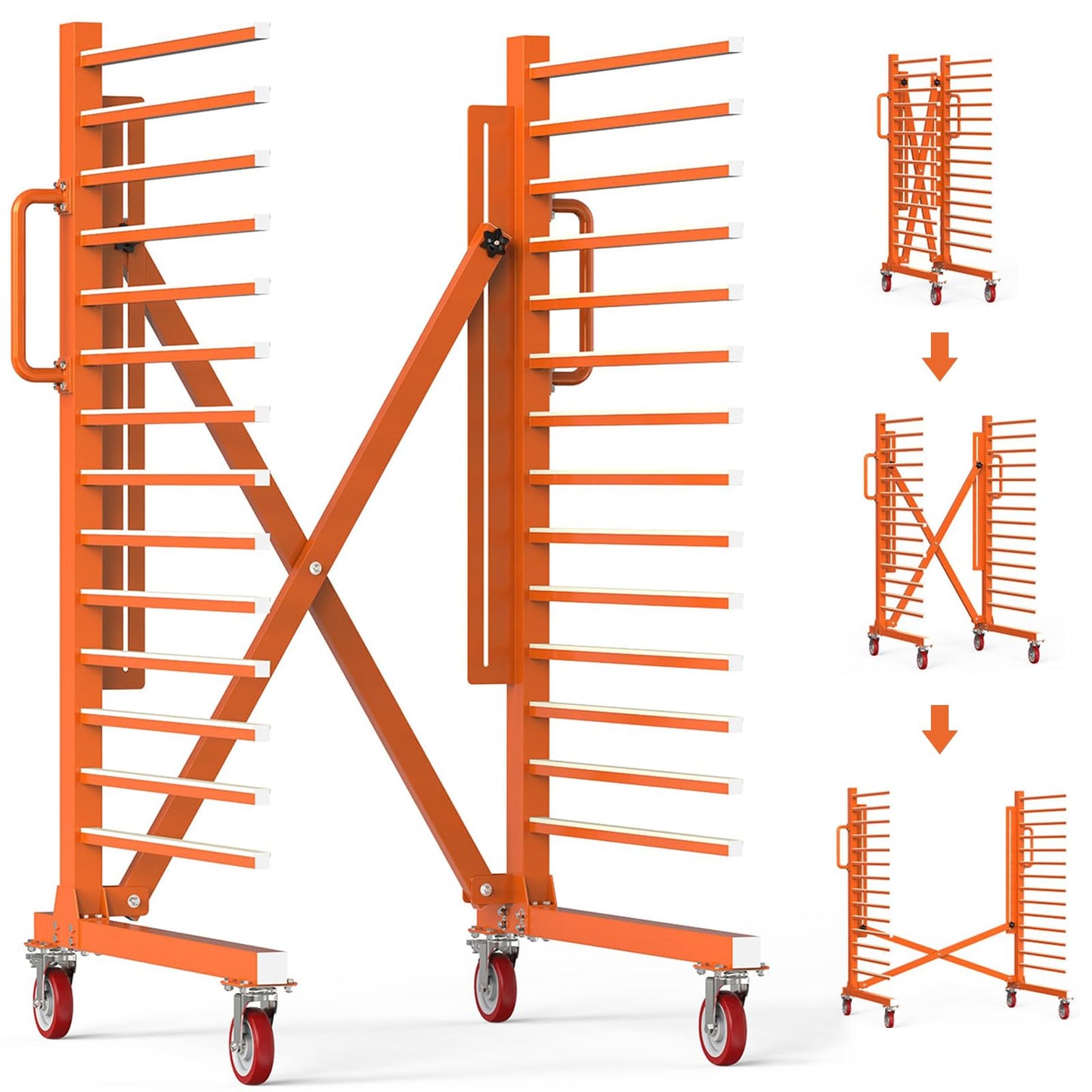 BERPET 15-Level Paint Drying Rack for Cabinet Doors (Expandable 12"-58") - 1650lbs Heavy Duty Cabinet Drying Rack with 3.1" Spacing - Rolling Stand for Professional Woodworking