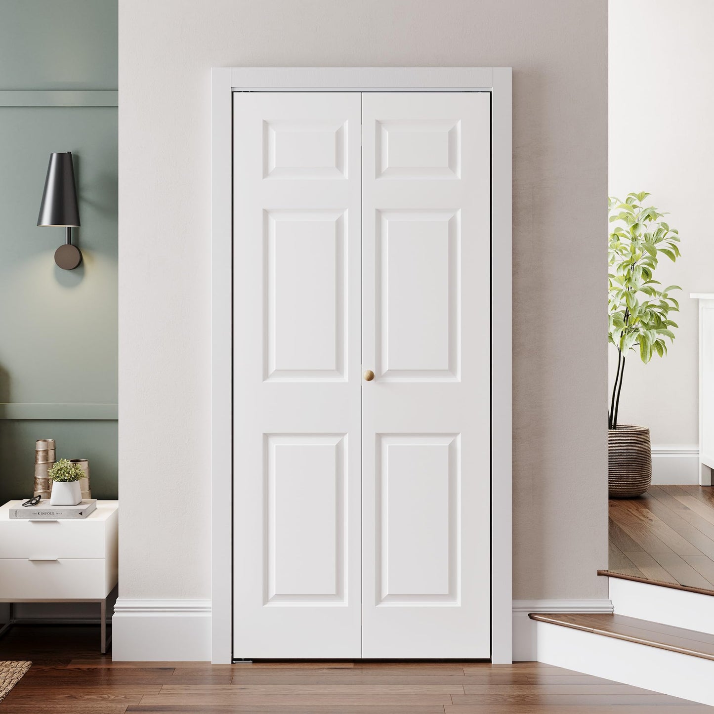 SMARTSTANDARD 32" x 80" Paintable Bifold Door, 3-Panels Closet Doors with Hardward Kits, White Primed Surface Ready for Painting, 29 2/5" x 78 2/5", Elegant Molded Design, Easy Installation