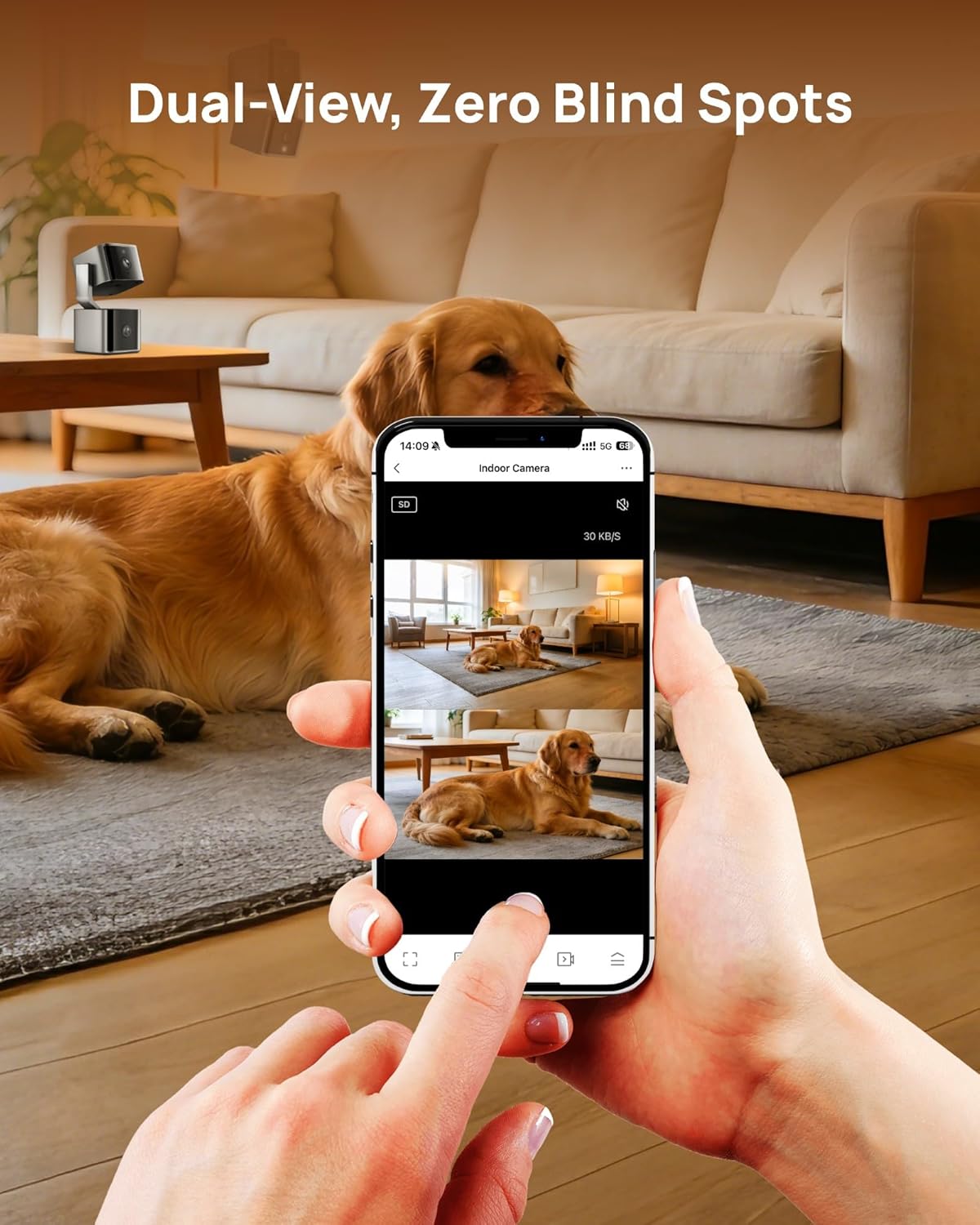 Aurumbach 5G/2.4G 2K+2K 2-Way 355 Dual Lens Security Indoor Camera WiFi, Pet Smart Camera with Pan Tilt for Home, Baby