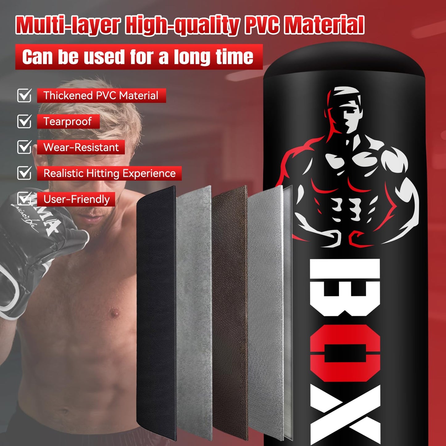 Heavy Punching Bag for Adults Teens, 70" Freestanding Punching Bag with Stand Kickboxing Bags, Women Men Heavy Boxing Bag for Beginners Training MMA Karate Muay Thai Fitness