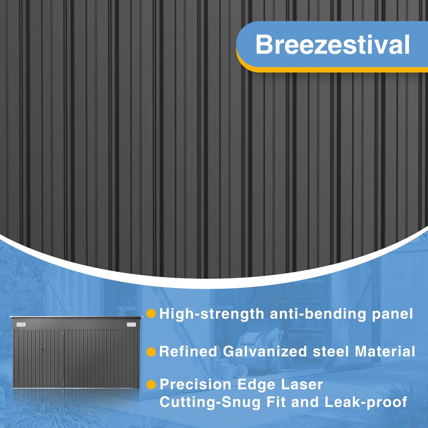 Breezestival 8'x12' Outdoor Shed Lean to Storage Sheds with Triple Doors Utility Galvanized Steel Sheds for Vertical Storage, Dual Lock Metal Shed with Sloped Roof for Mower,Bike,Garden Tools (Black)