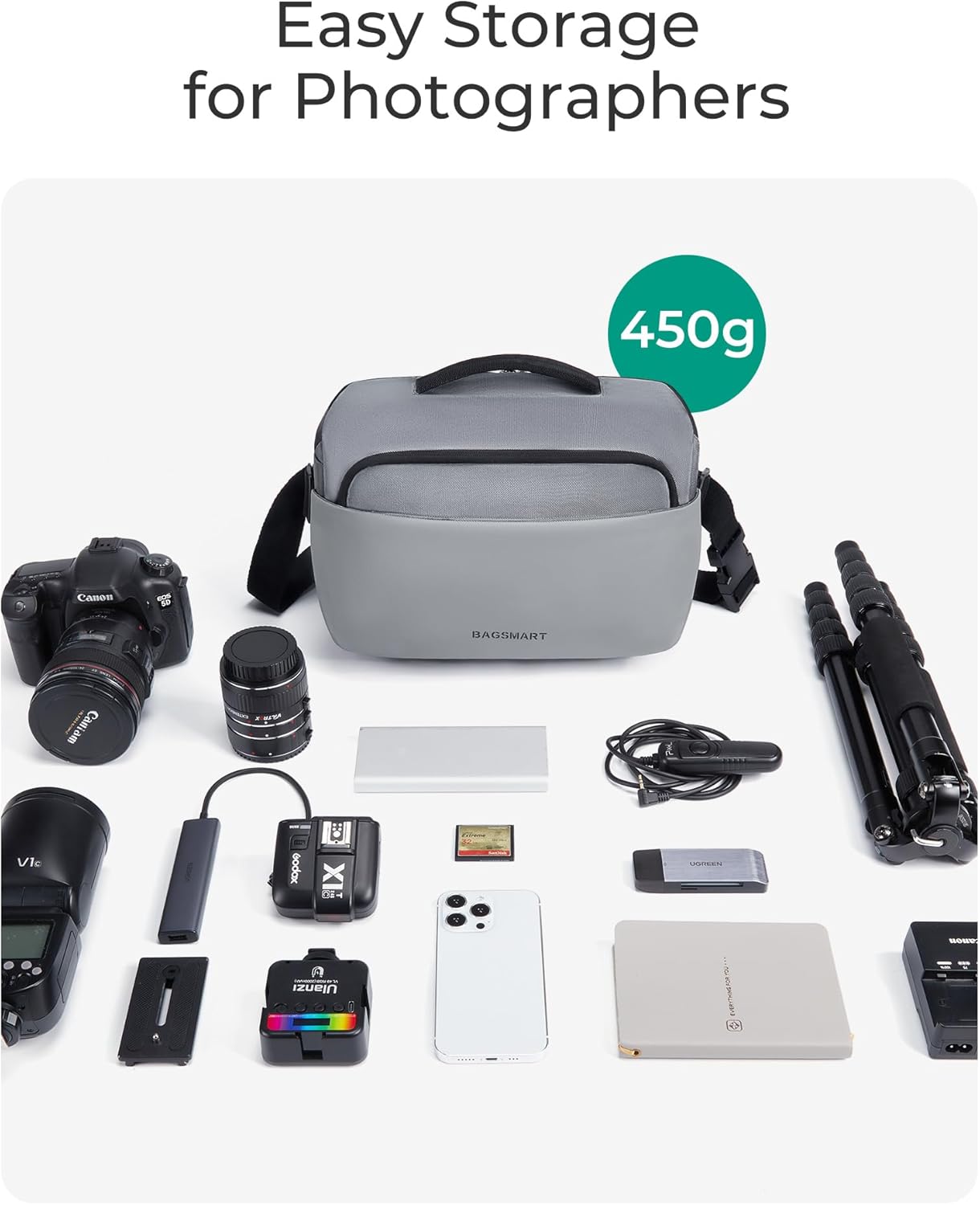BAGSMART Camera Sling Bag, Small Camera Bags for Photographers with Tripod Holder, Waterproof DSLR/SLR/Mirrorless