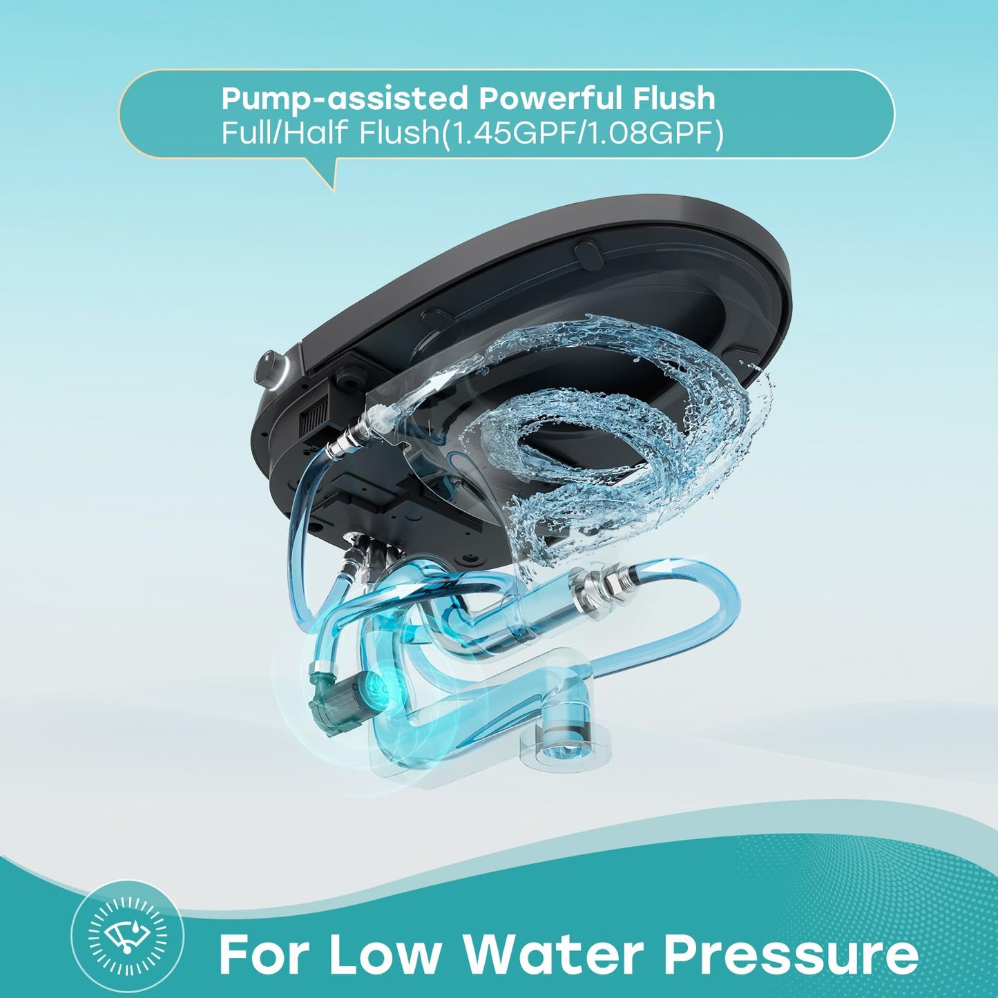 HOROW Black Smart Toilet with Pump and Bidet Built In, Bidet Toilet with Auto Dual Flush and Auto Open/Close Lid, Smart Toilet with Heated Seat, Warm Dryer, Night Light, and Digital Display