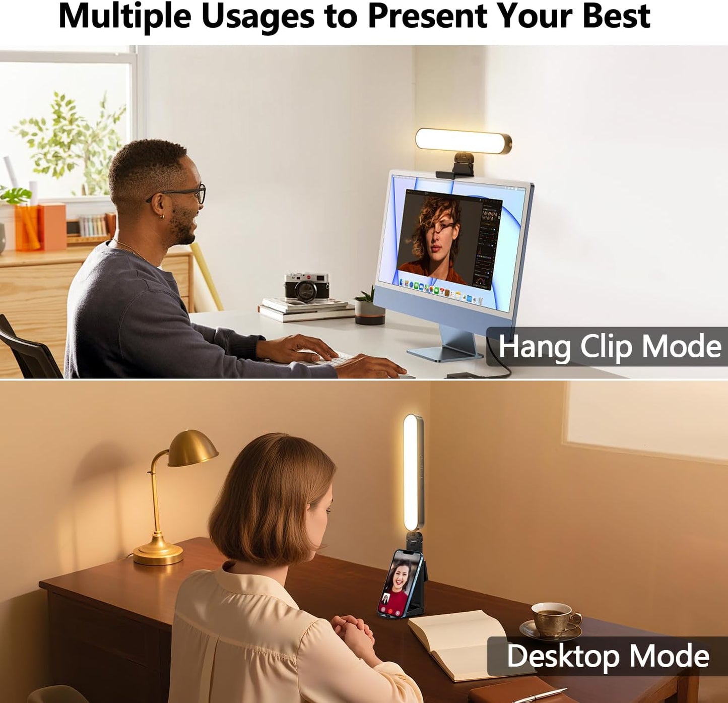 yAyusi Video Conference Light, LED Streaming Lighting for Laptop Computer Monitor, Desk Selfie Ring Light with Remote