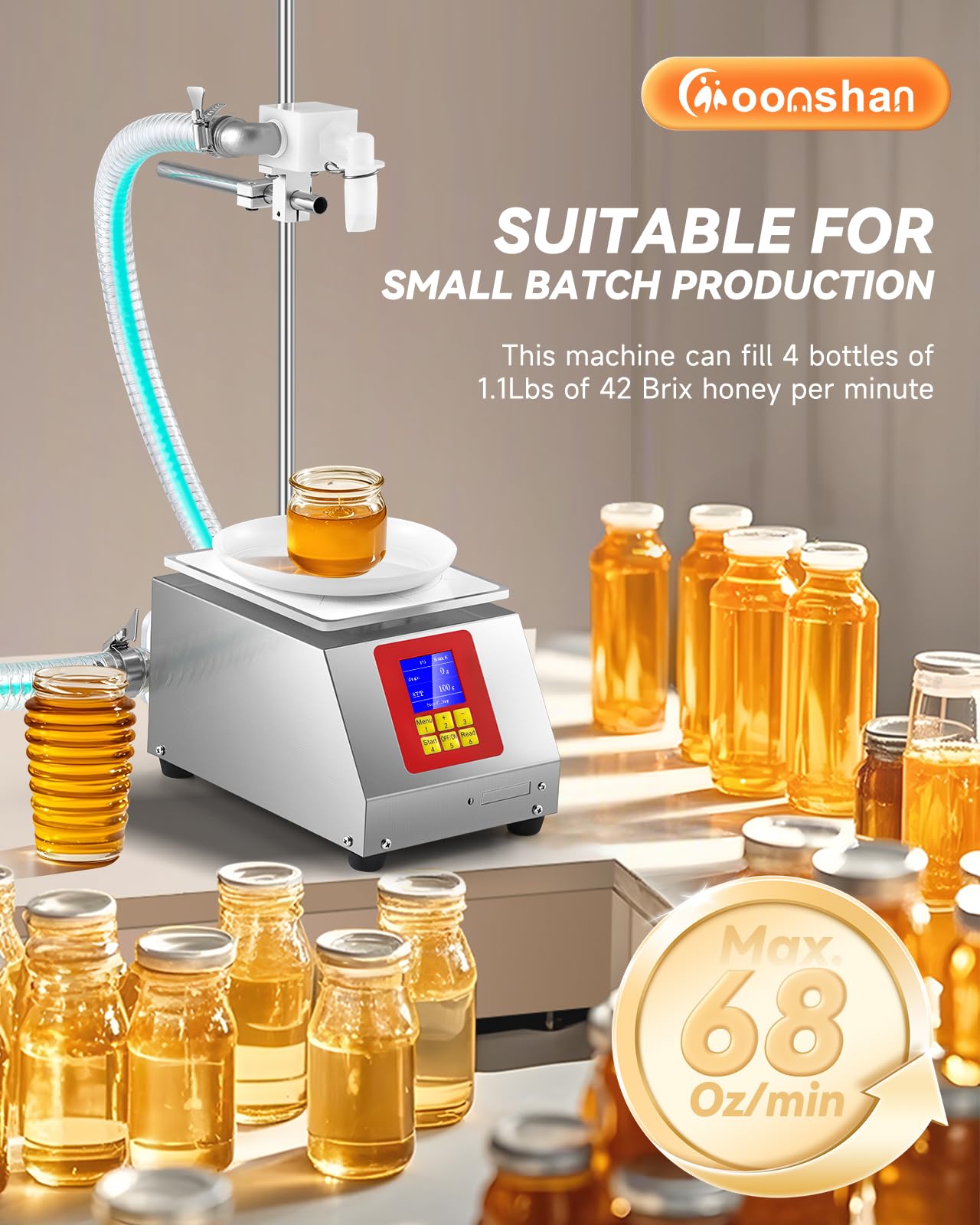Moonshan Viscous Liquid Filling Machine 2-IN-1 Honey Filling Machine, Automatic Weight Bottle Filling Machine for Oil, Laundry Detergent, Gel, Honey, Sauce