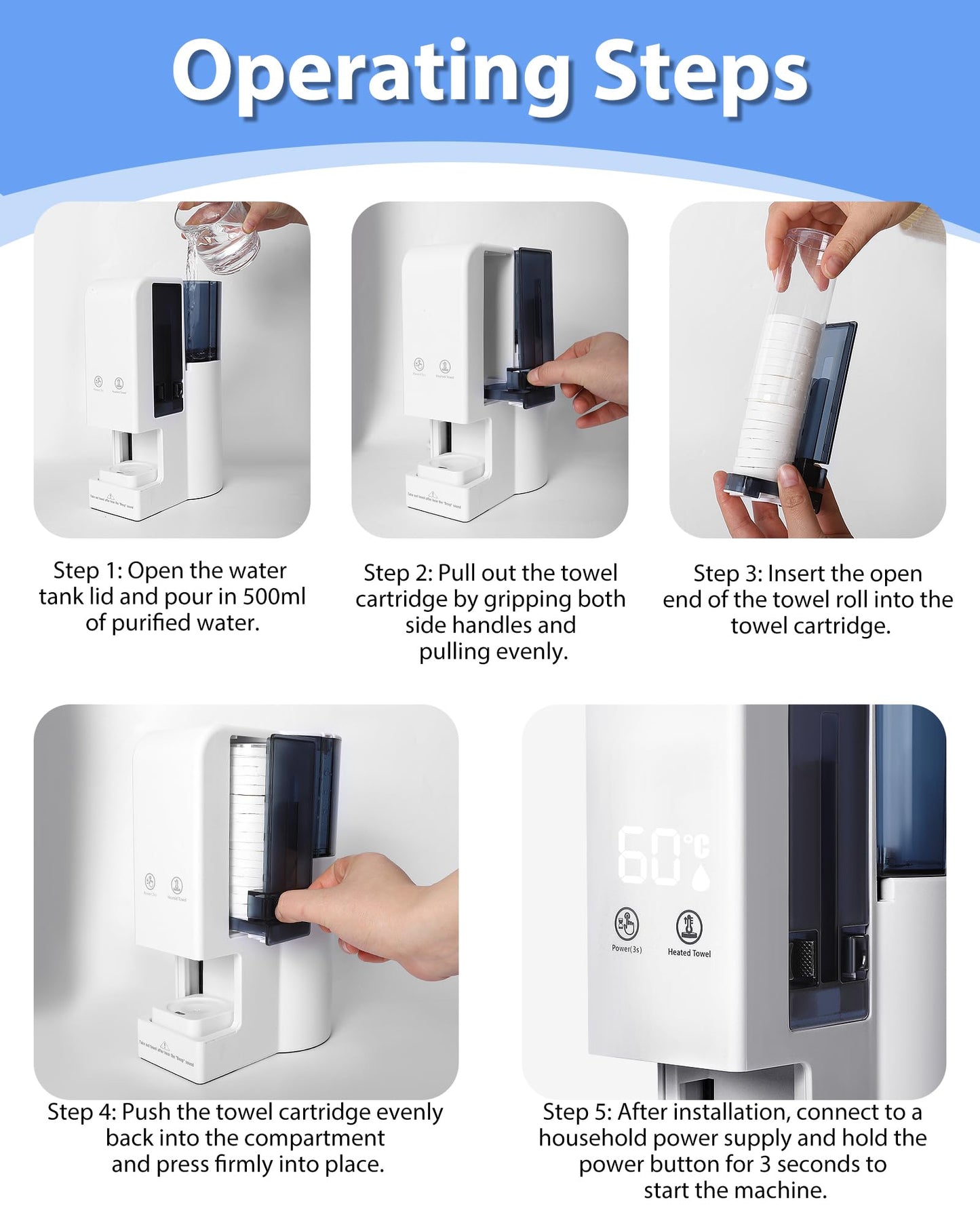 Hot Face Towel Heater Machine, Automatic Disposable Towel Warmer with Steam, 5-Second Heating, 55°C Constant Temperature, Portable Face Towel Steamer (1PC Towel Machine+100PCS Towels)