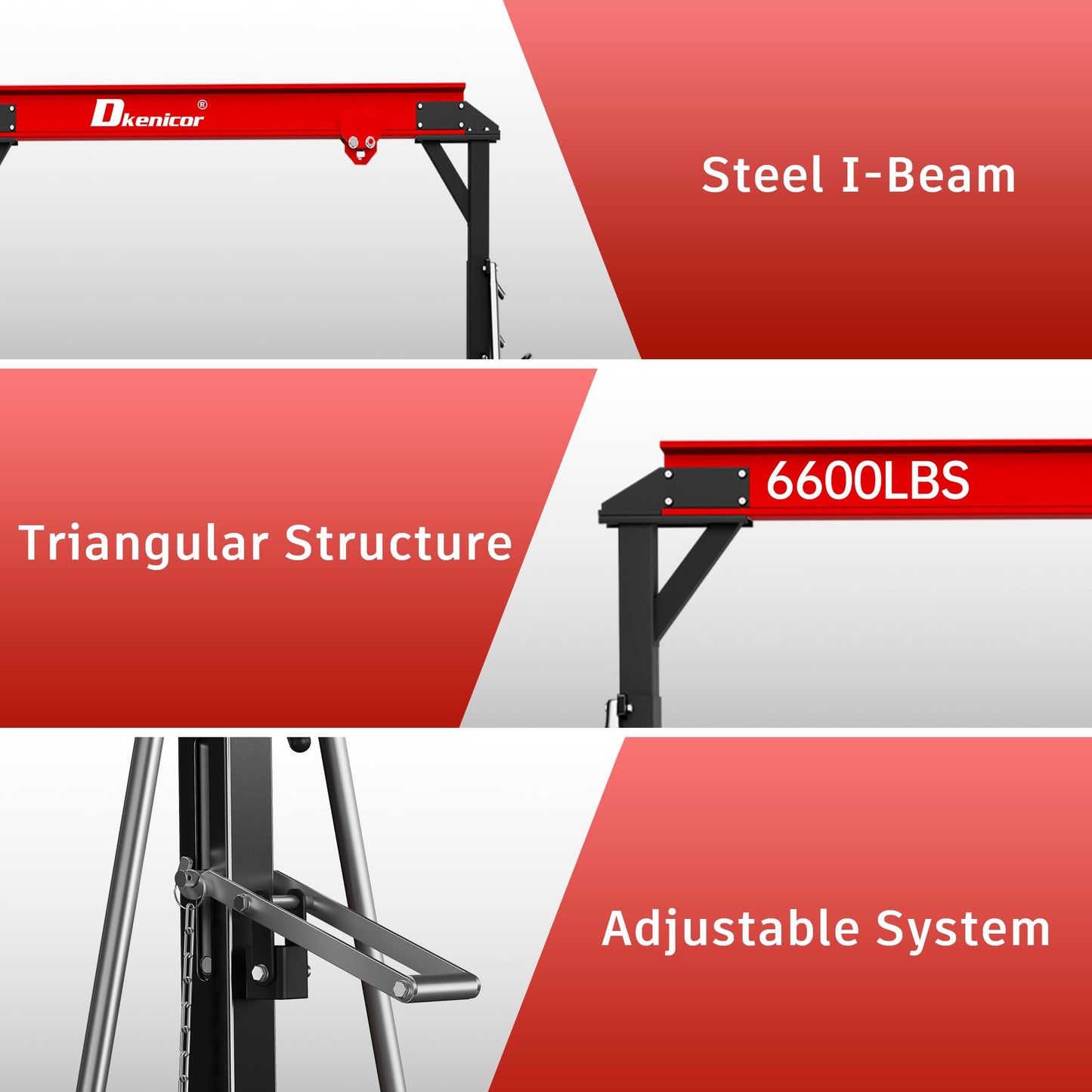Dkenicor 3 Ton 6600Lb Gantry Crane, 8.53FT Maximum Width, 8.53-12.47ft Adjustable Height, Portable Shop Lift Hoist with 3 Ton Manual Trolley, Red