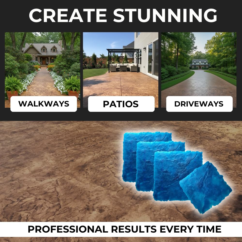GlobMarble Seamless Concrete Stamps Set of 4 - Made in USA – Flexible Slate Texture Mats for Patios, Walkways & Driveways – Professional Concrete Stamping Tool for Realistic Stone Finish SKM 1300