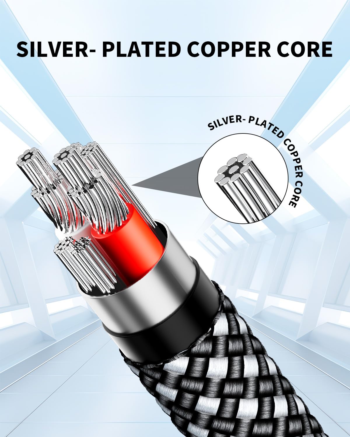 3.5mm 2FT/0.6m, Aux Cable Silver-Plated Wire Core Male to Male Cord for Headphones Car Home Stereos Speaker Compatible