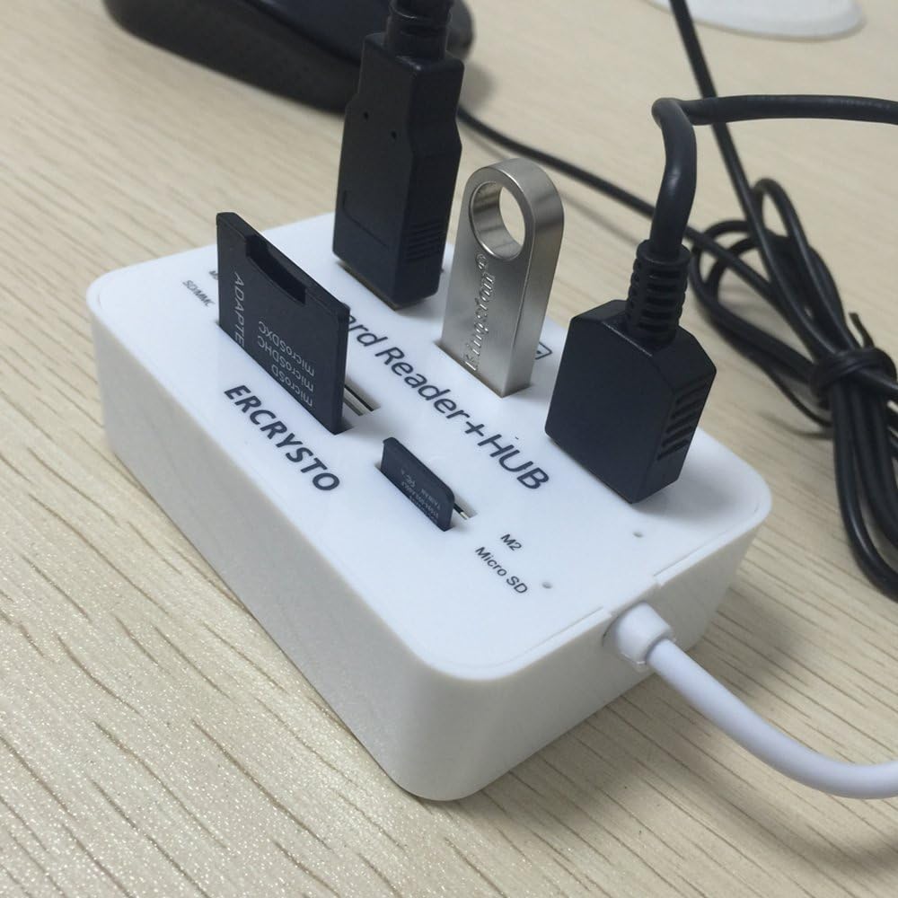 ERCRYSTO 3 SD,SD/MMC,M2,TF Card Reader and Ports USB Hub, High Speed External Memory Card Reader (MS, Micro Card)