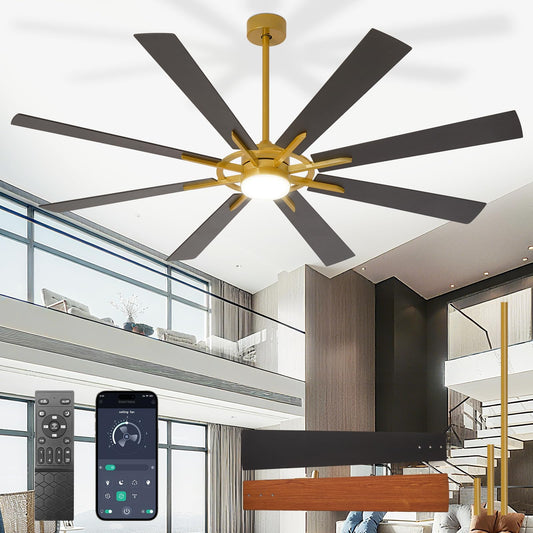DLLT 72-Inch Ceiling Fan with Light: Farmhouse 8-Blade Bronze Black Indoor Outdoor Fans with Remote App Control Dimmable Light - Ultra Quiet DC Motor Reversible 6 Speed Timer