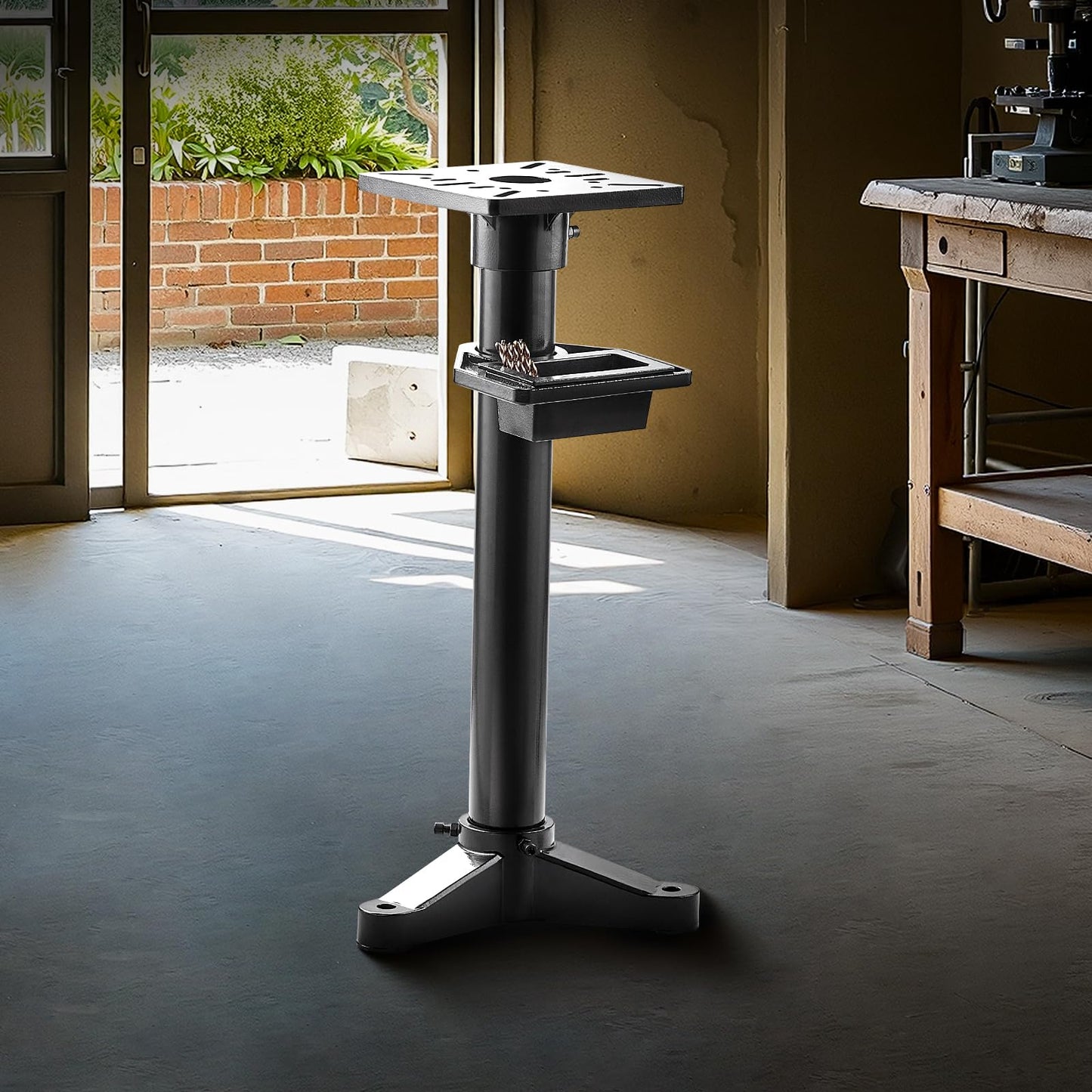 VEVOR Bench Grinder Stand, Heavy-Duty Bench Grinder and Vise Floor Pedestal with 10.6" x 10.6" Mounting Plate, Pre-Cut Mounting Slots & Water Pot, Compatible with Most Bench Grinders