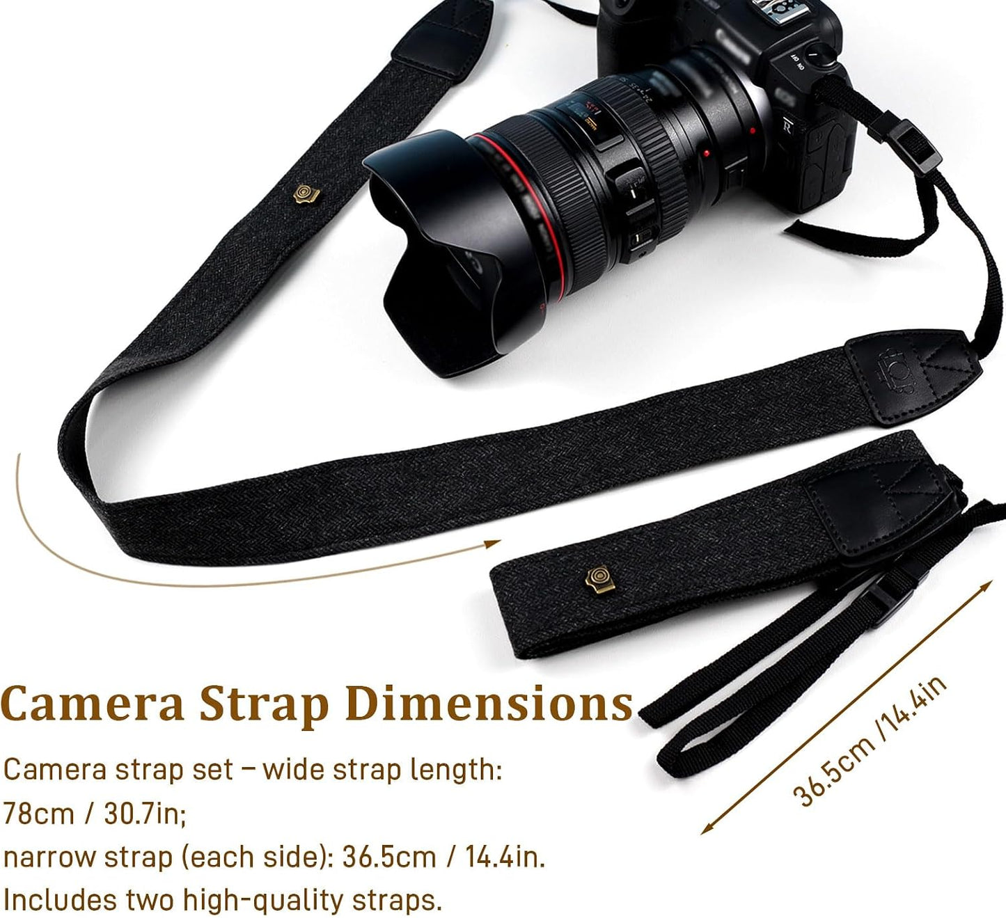 Brvlsoc Black Canvas Camera Neck & Shoulder Strap with Quick Release Buckles Adjustable Cotton Webbing for DSLR and SLR