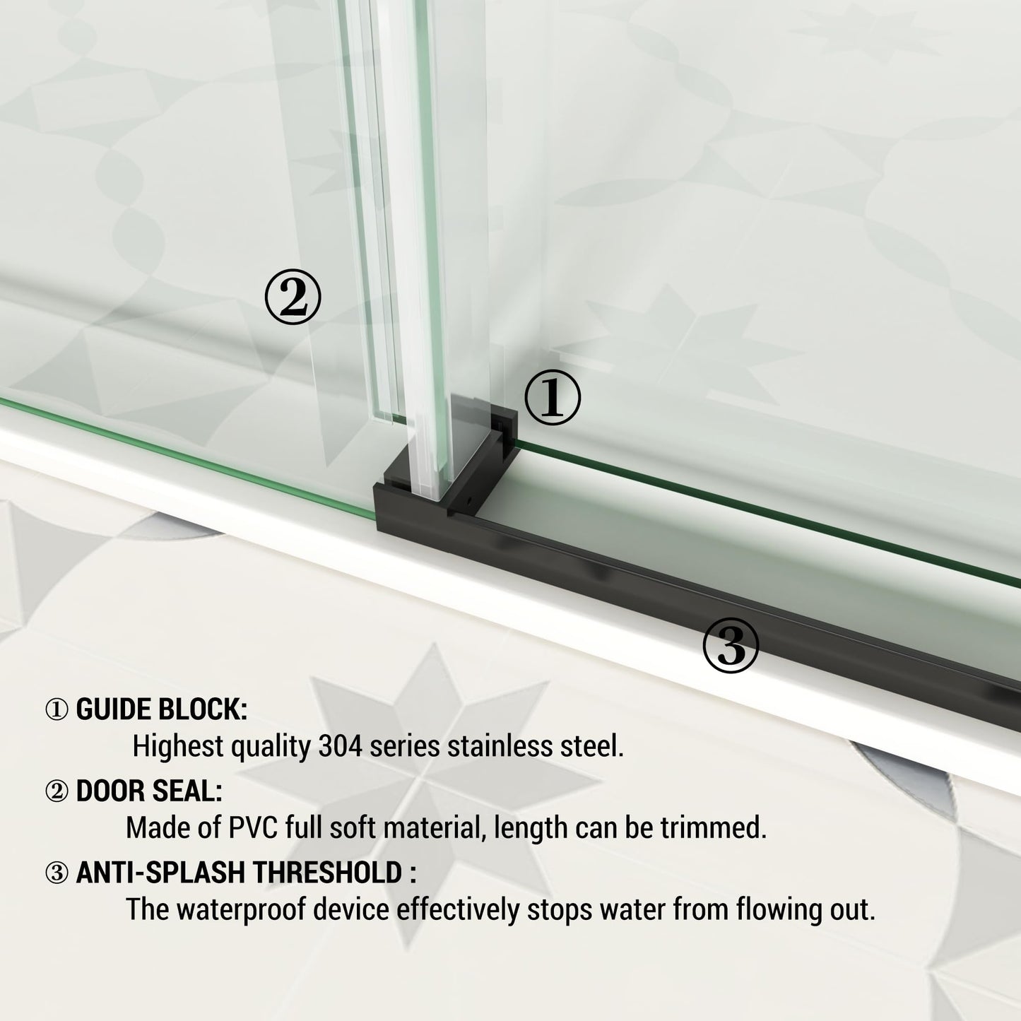 YINVANI Frameless Shower Door, 56-60.5" W x 76 ", Single Sliding Shower Door, Soft-Close Design SGCC Certified 3/8" (10mm) Clear Tempered Glass, Matte Black Stainless Steel Finish.